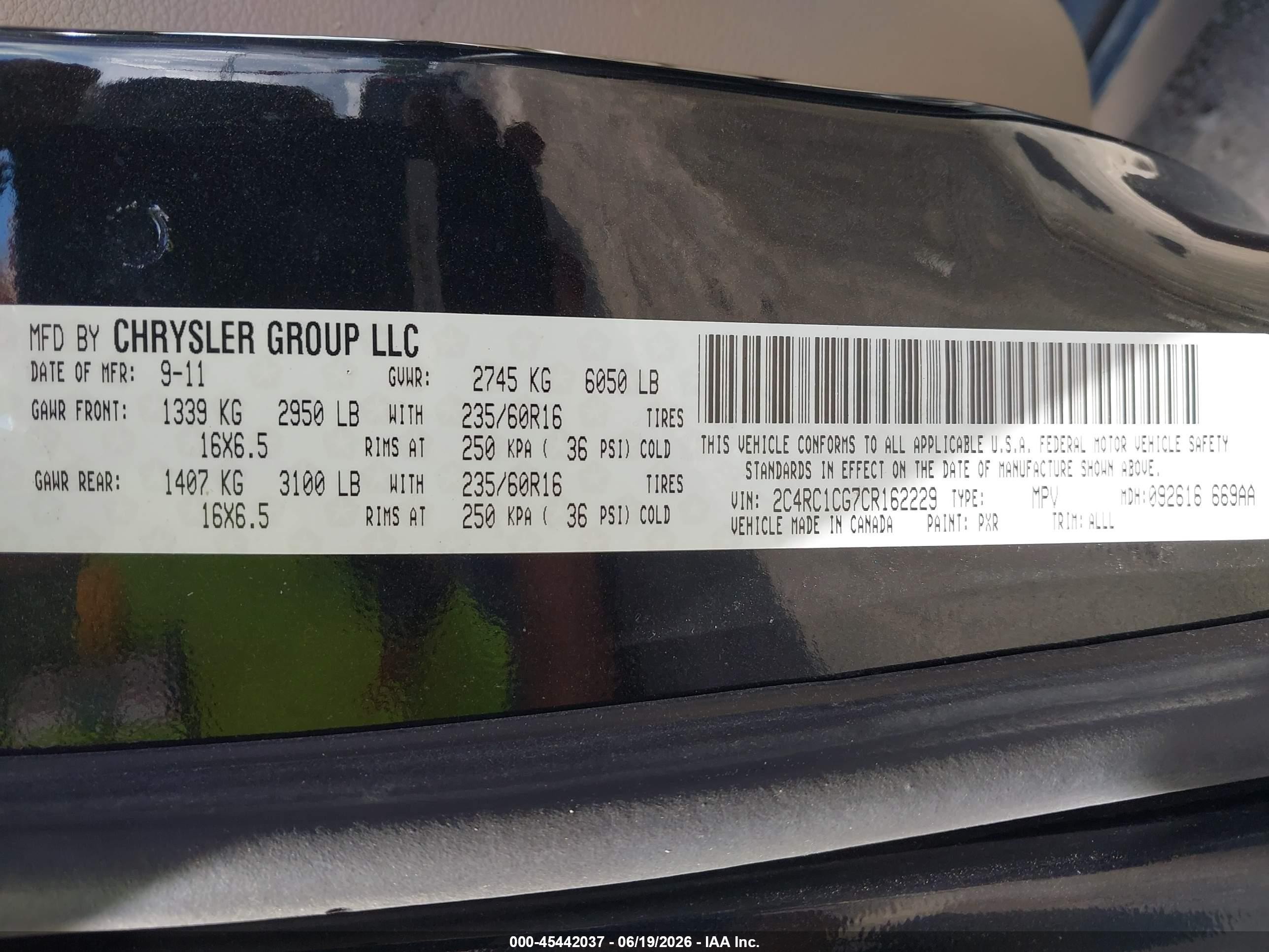 2012 Chrysler Town & Country Touring-l Черный vin: 2C4RC1CG7CR162229