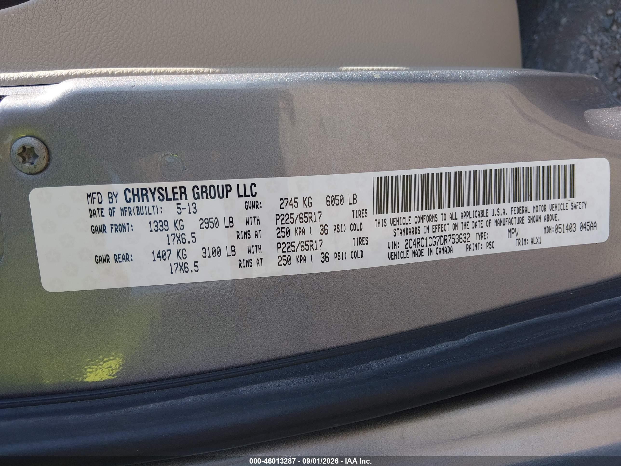 2013 Chrysler Town & Country Touring-l Silver vin: 2C4RC1CG7DR753632