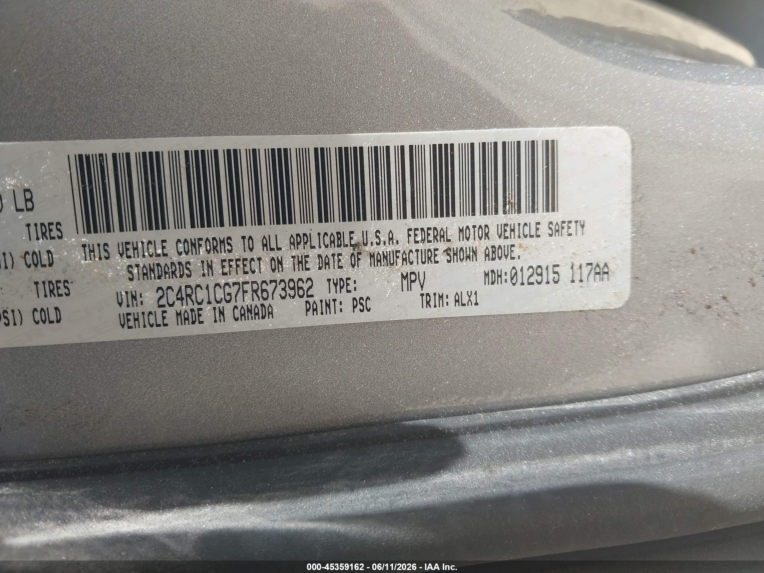 2015 Chrysler Town & Country Touring-l Серый vin: 2C4RC1CG7FR673962
