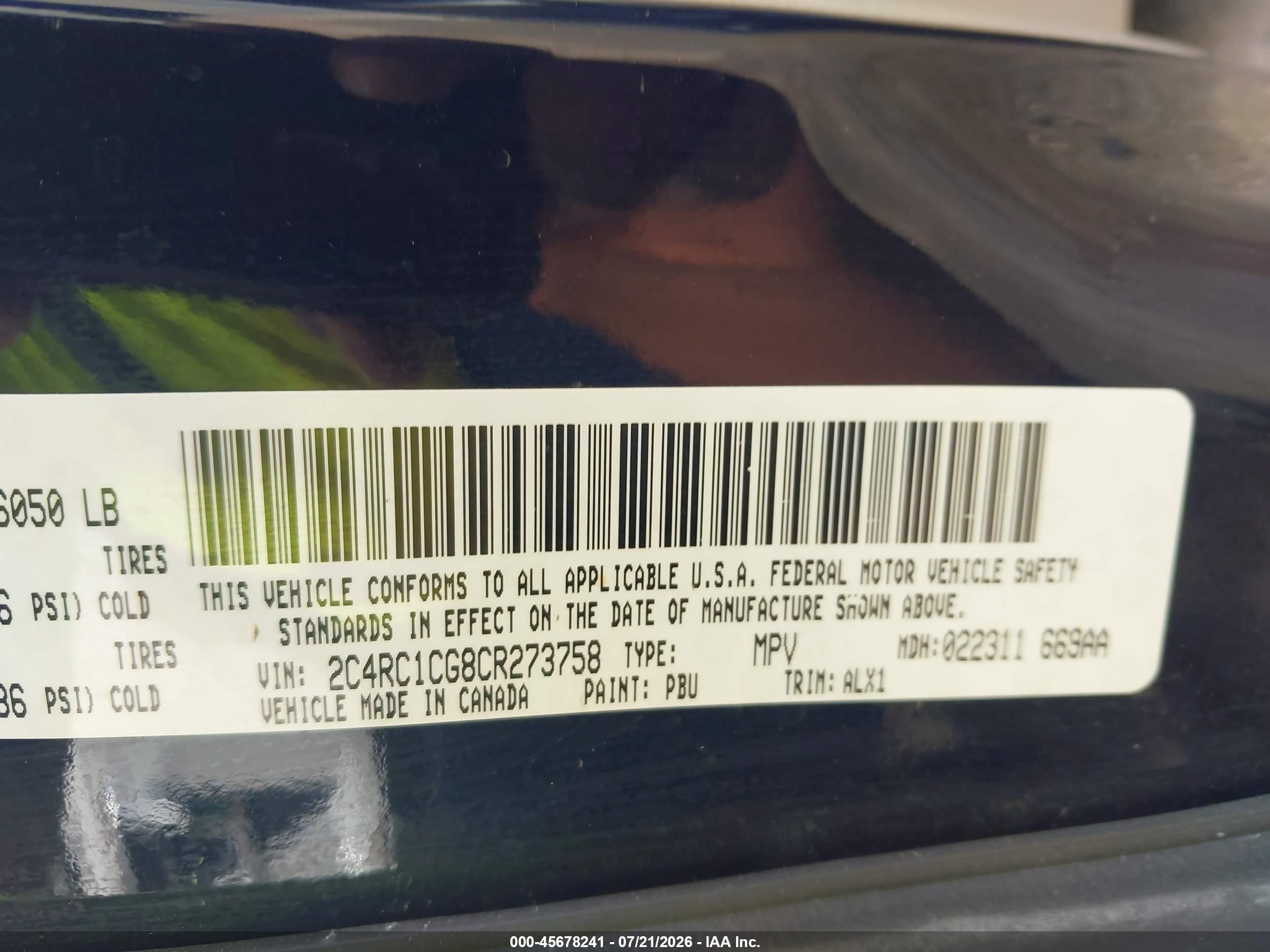 2012 Chrysler Town & Country Touring-l Blue vin: 2C4RC1CG8CR273758