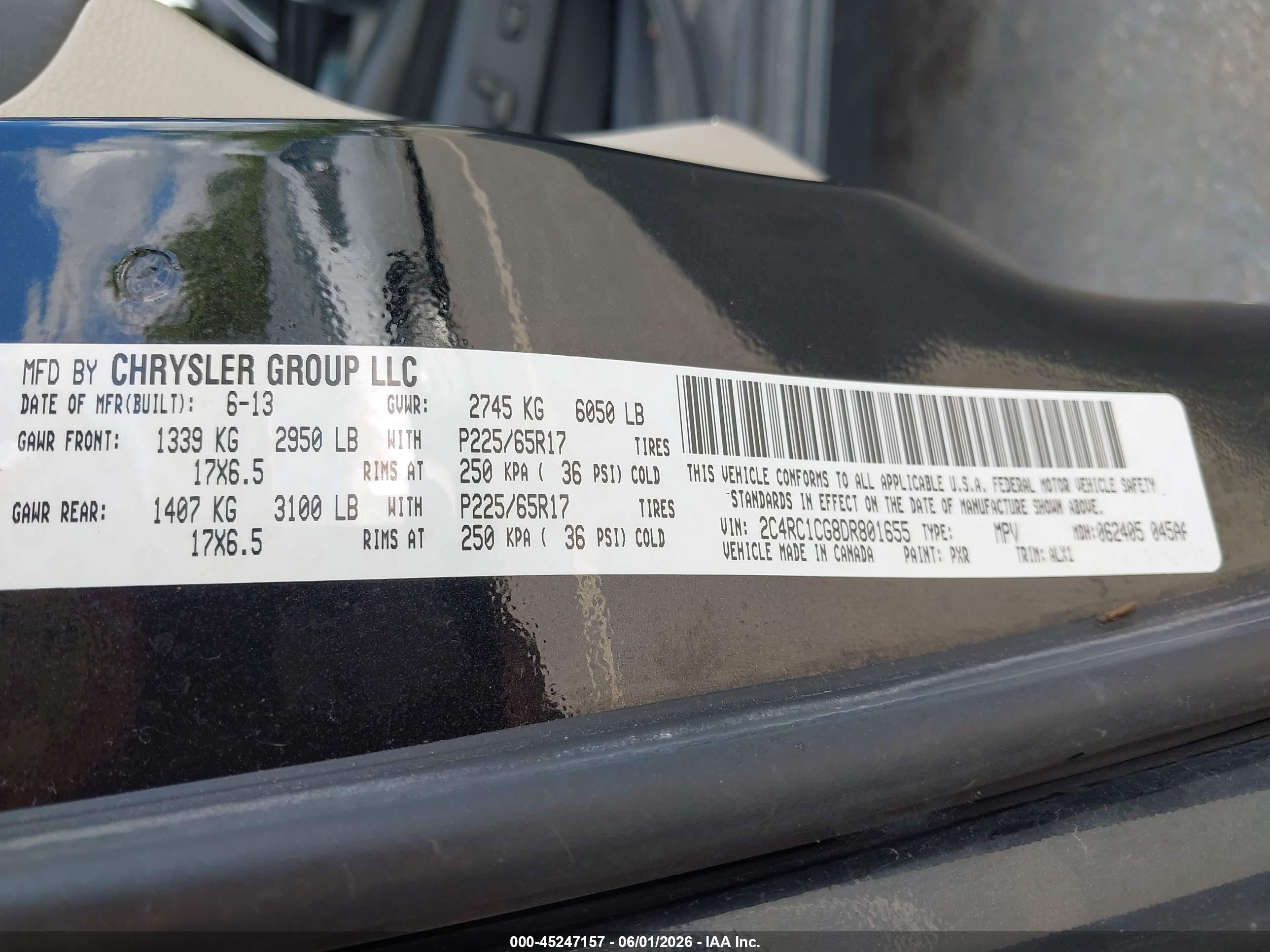 2013 Chrysler Town & Country Touring-l Black vin: 2C4RC1CG8DR801655