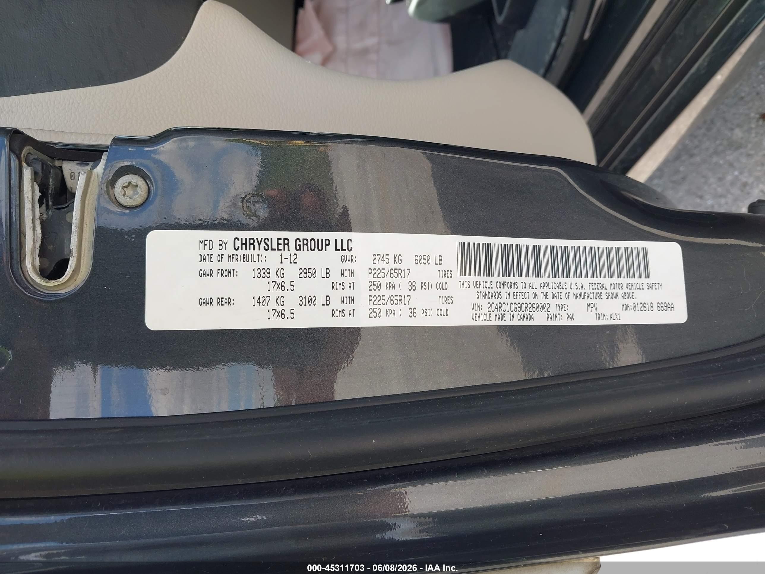 2012 Chrysler Town & Country Touring-l Black vin: 2C4RC1CG9CR260002