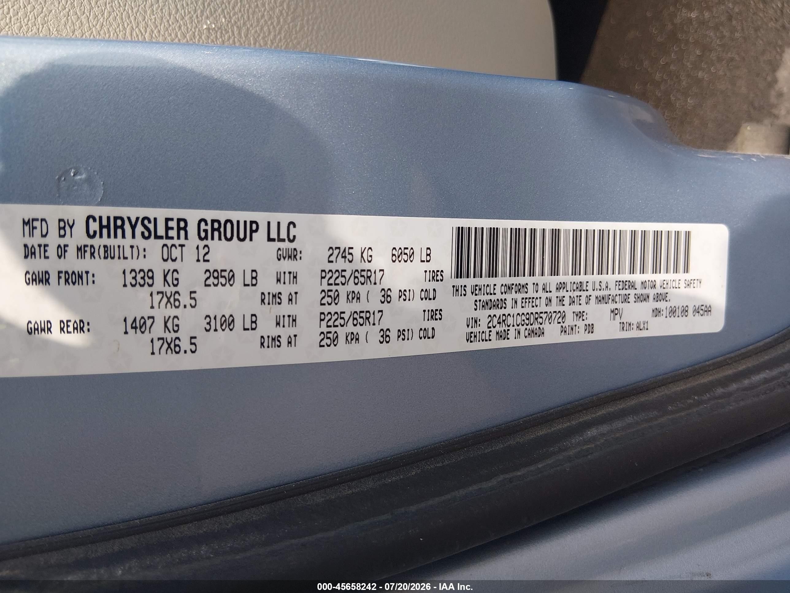 2013 Chrysler Town & Country Touring-l Blue vin: 2C4RC1CG9DR570720