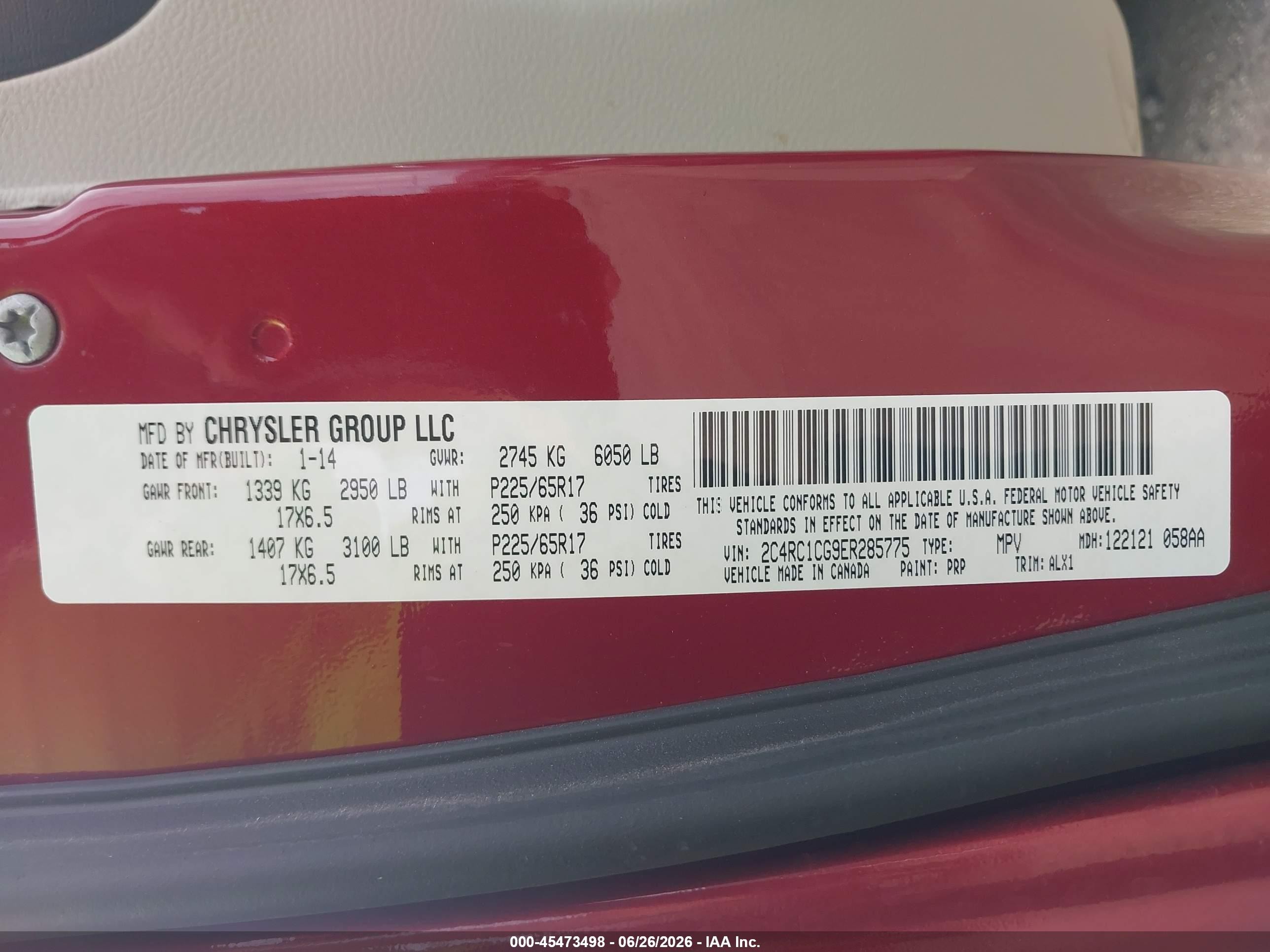 2014 Chrysler Town & Country Touring-l Красный vin: 2C4RC1CG9ER285775
