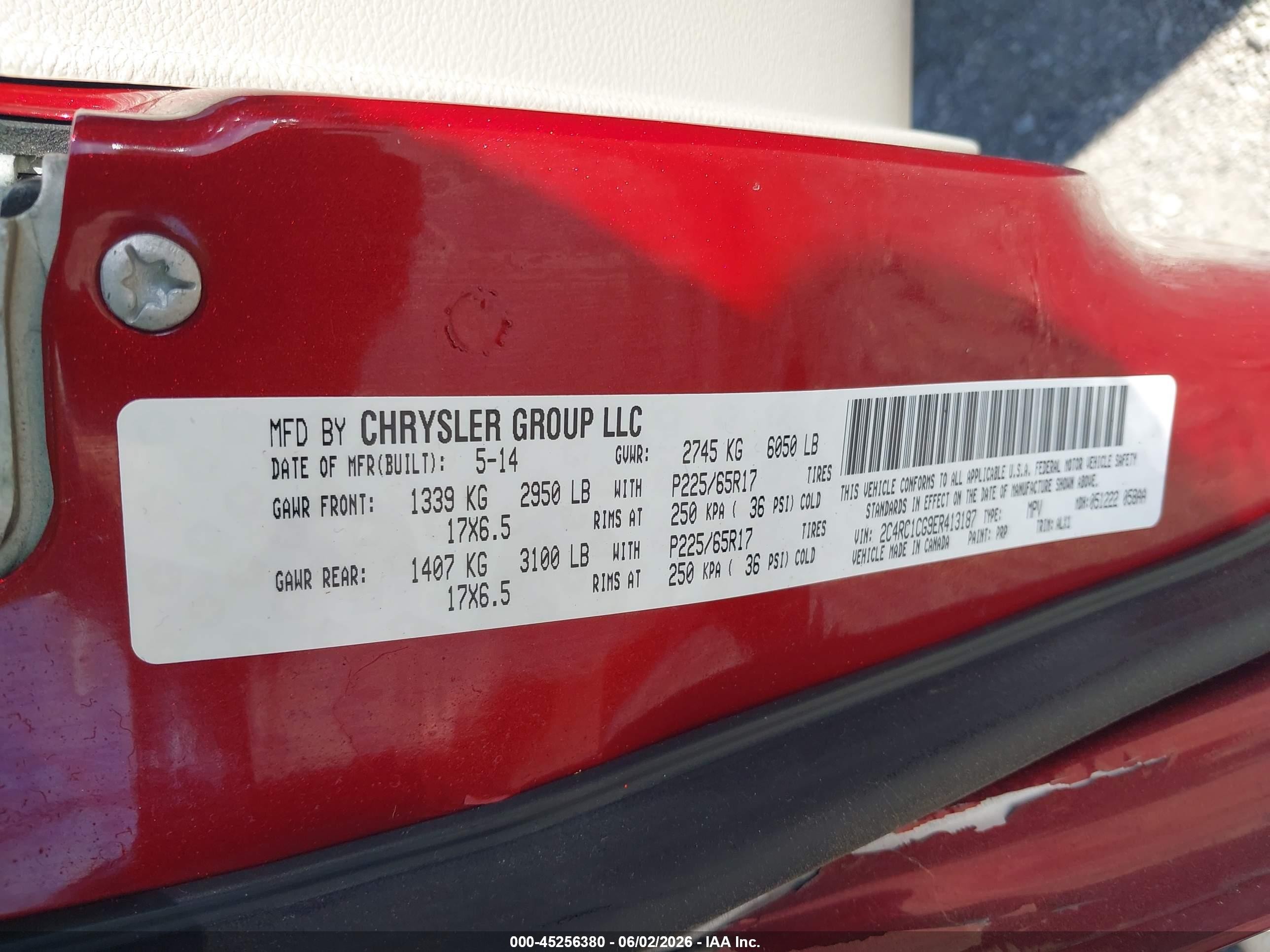 2014 Chrysler Town & Country Touring-l Red vin: 2C4RC1CG9ER413187