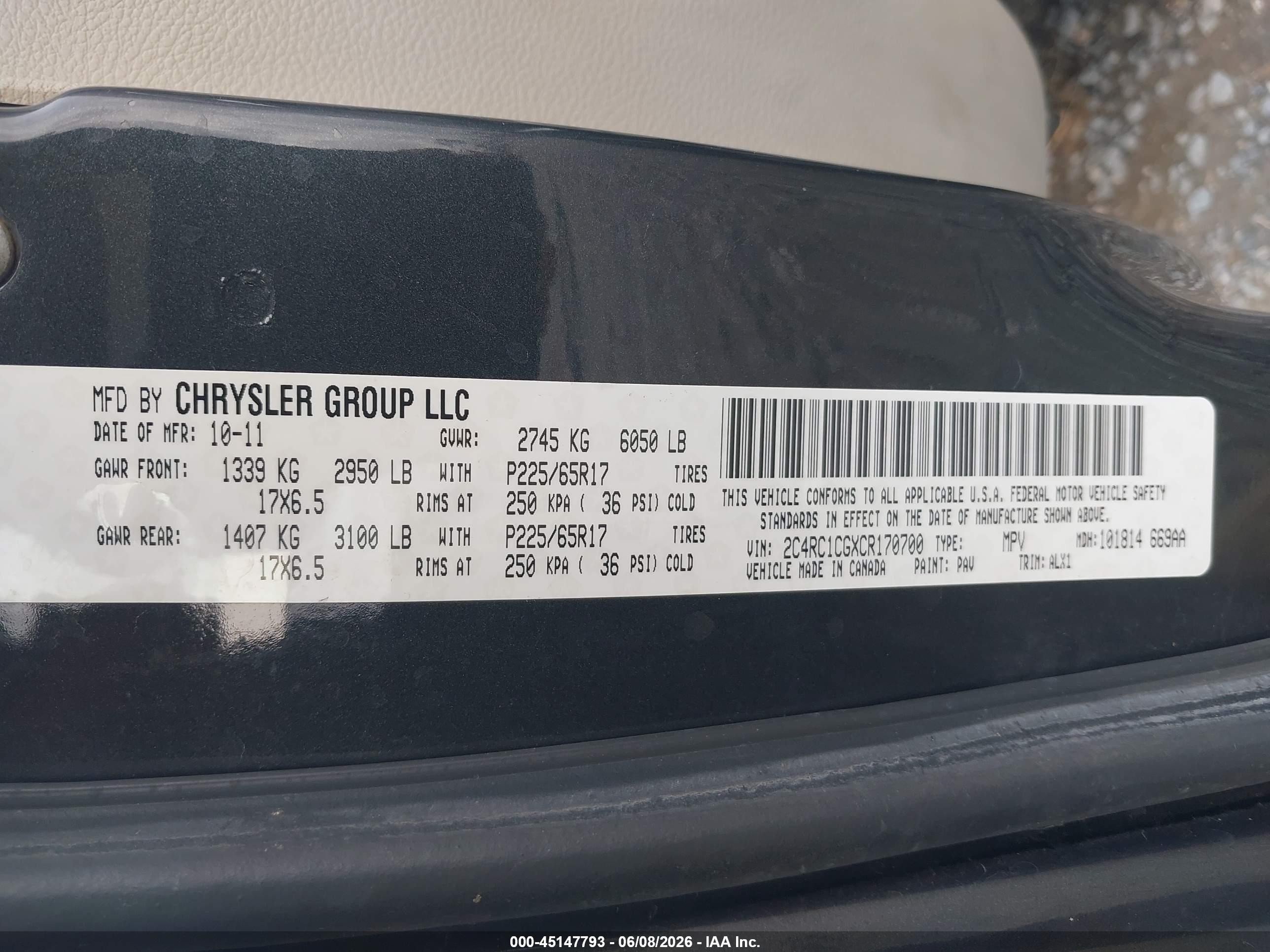 2012 Chrysler Town & Country Touring-l Gray vin: 2C4RC1CGXCR170700