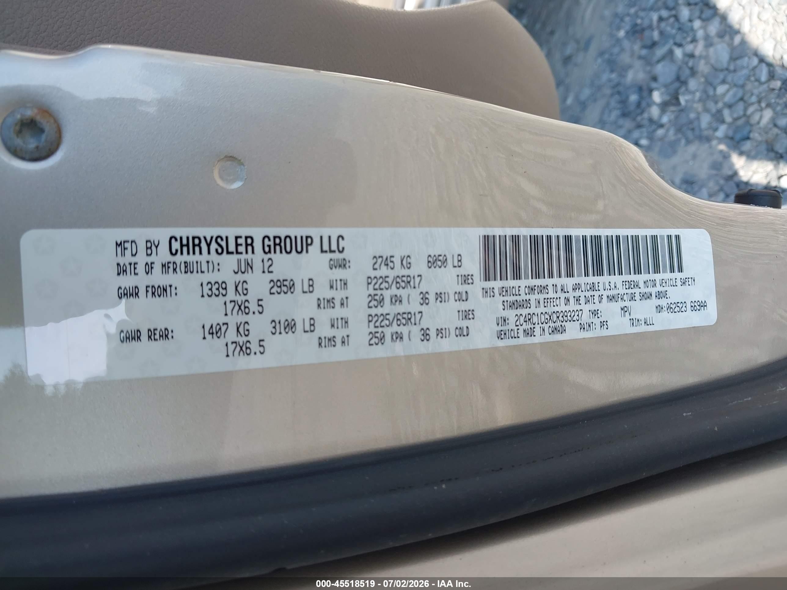 2012 Chrysler Town & Country Touring-l Champagne vin: 2C4RC1CGXCR393237