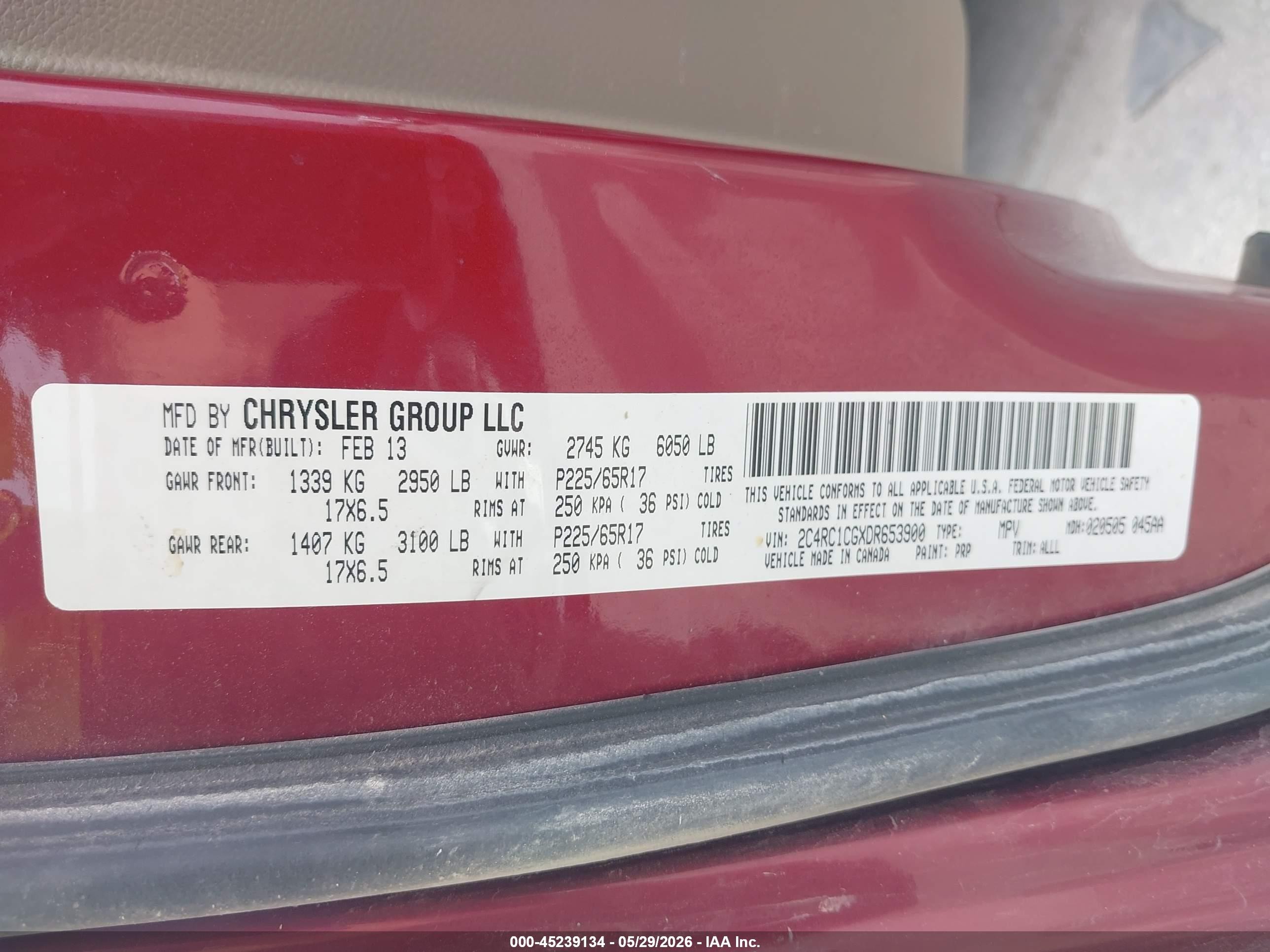 2013 Chrysler Town & Country Touring-l Red vin: 2C4RC1CGXDR653900