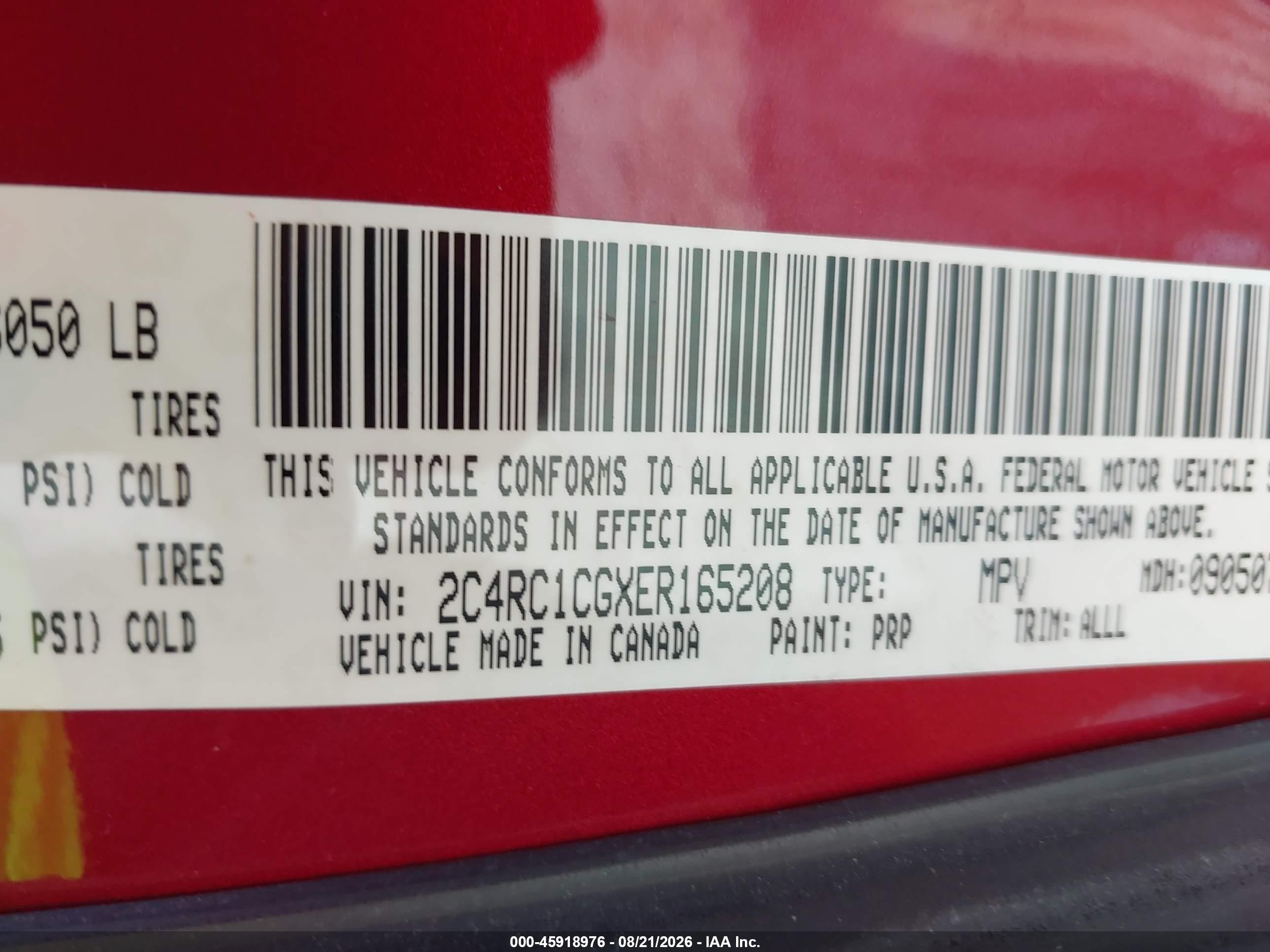 2014 Chrysler Town & Country Touring-l Red vin: 2C4RC1CGXER165208