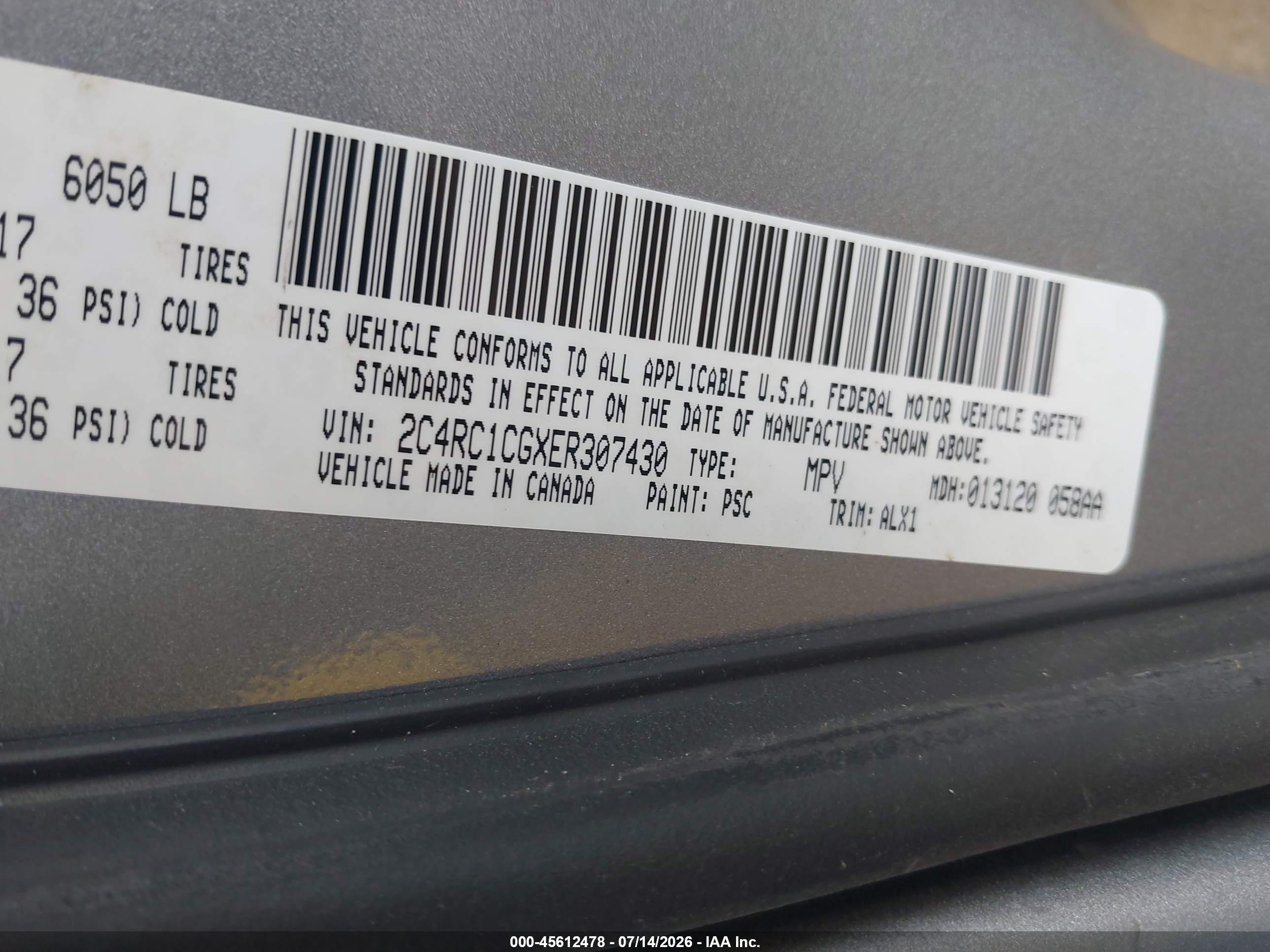 2014 Chrysler Town & Country Touring-l Silver vin: 2C4RC1CGXER307430