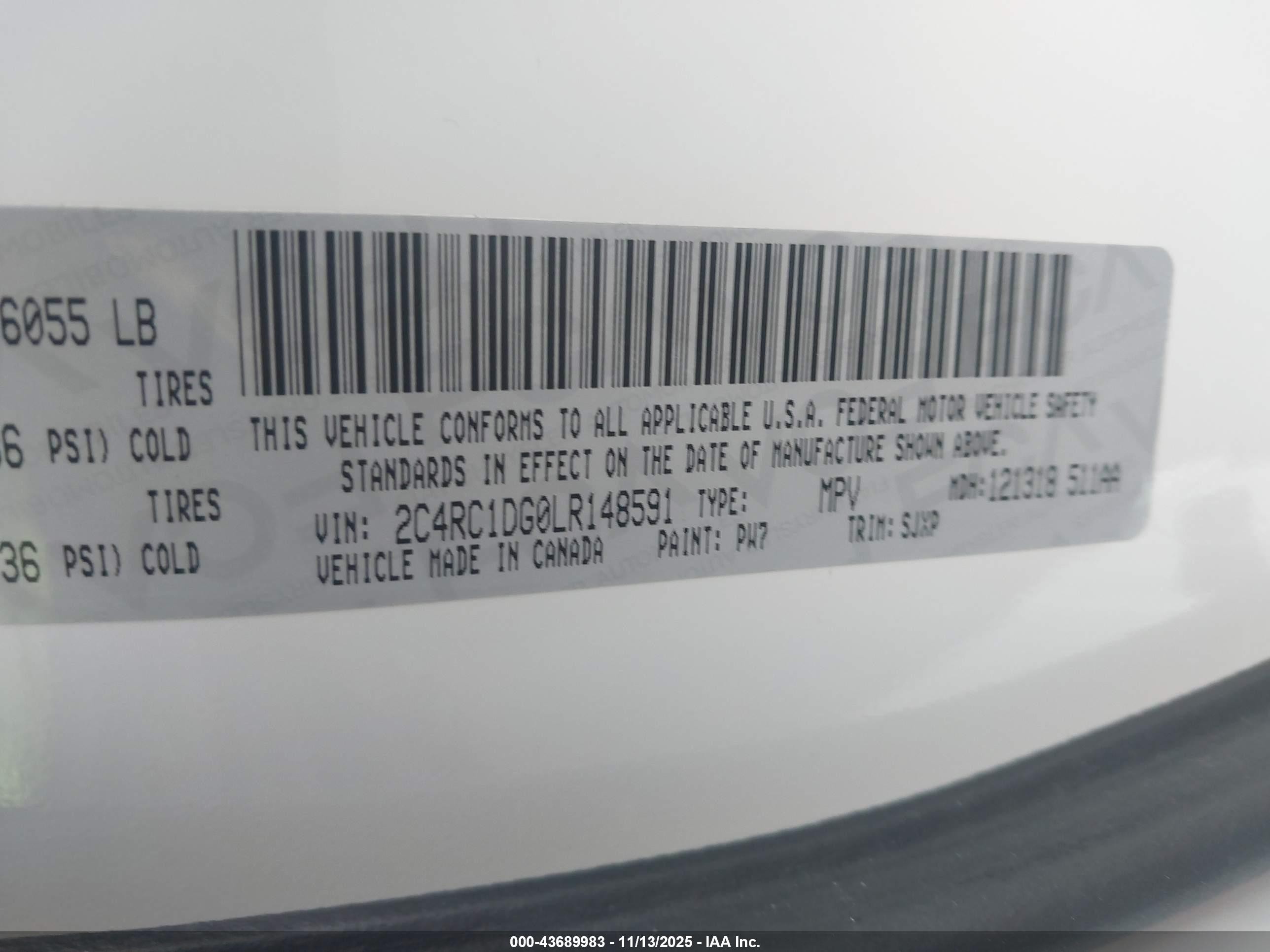2020 Chrysler Voyager Lxi White vin: 2C4RC1DG0LR148591