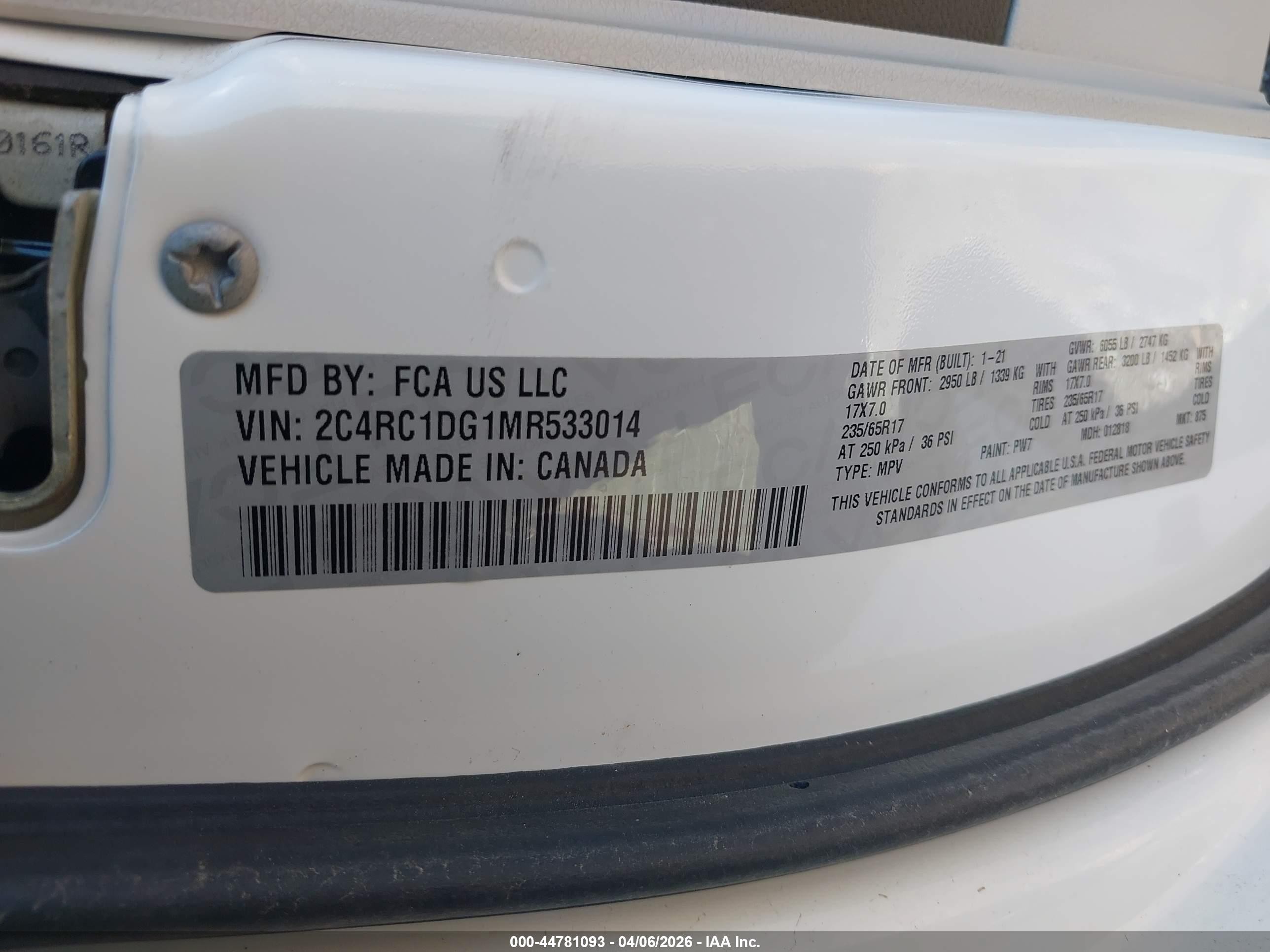 2021 Chrysler Voyager Lxi White vin: 2C4RC1DG1MR533014
