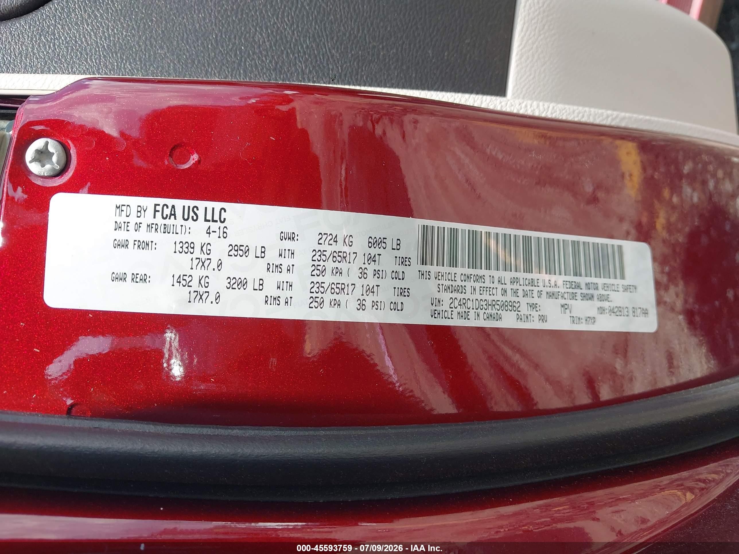 2017 Chrysler Pacifica Touring Red vin: 2C4RC1DG3HR508962