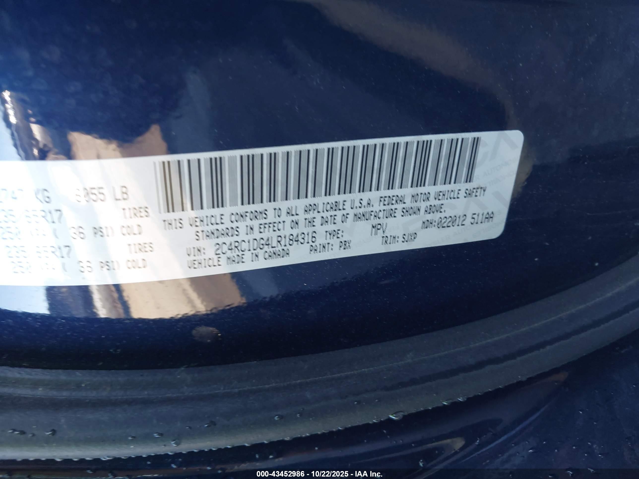 2020 Chrysler Voyager Lxi Navy vin: 2C4RC1DG4LR184316
