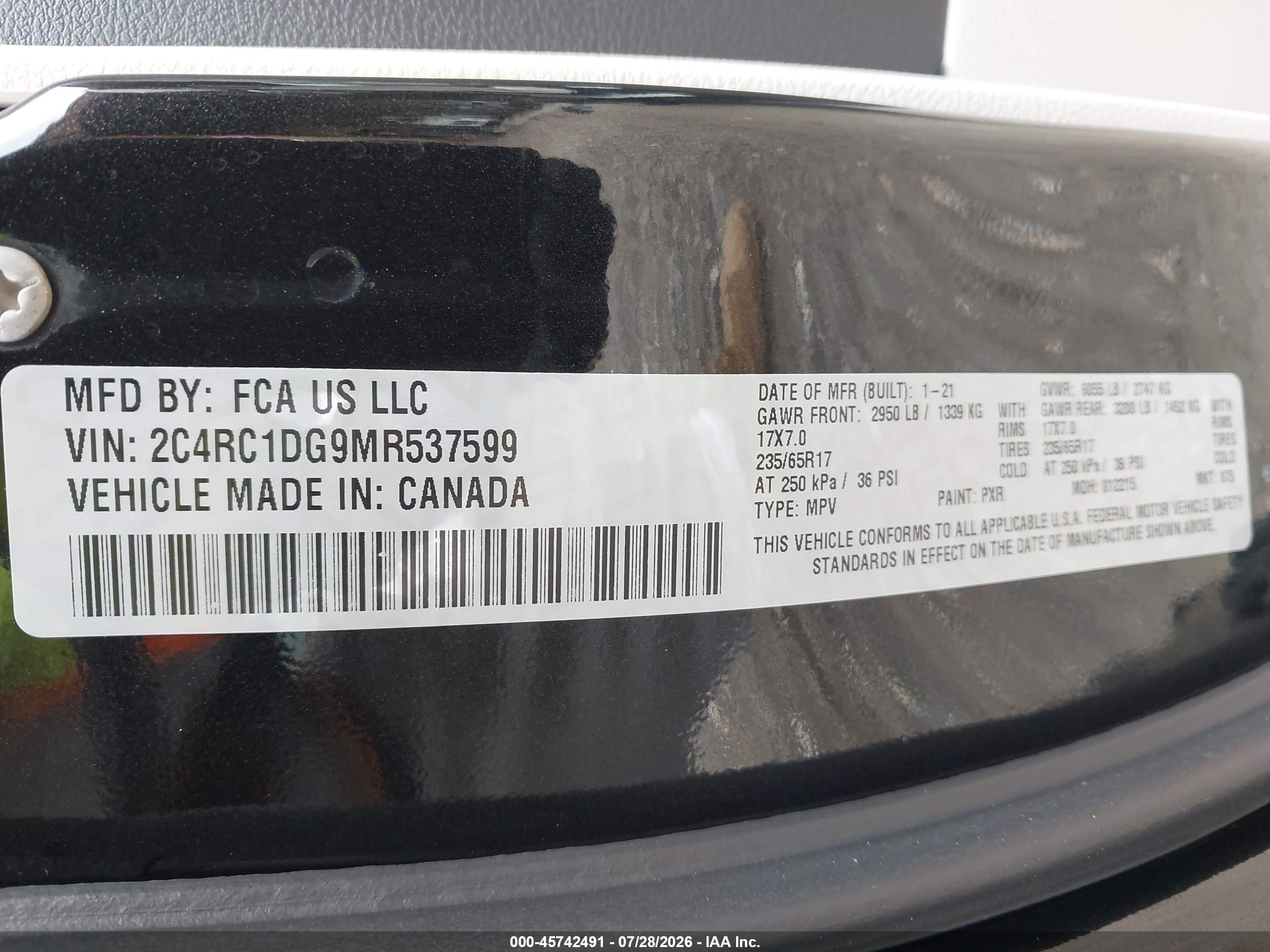 2021 Chrysler Voyager Lxi Black vin: 2C4RC1DG9MR537599