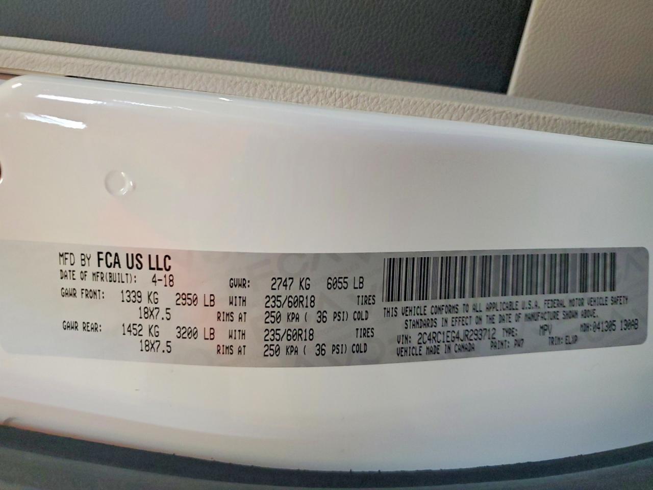 2018 Chrysler Pacifica Touring L Plus White vin: 2C4RC1EG4JR293712