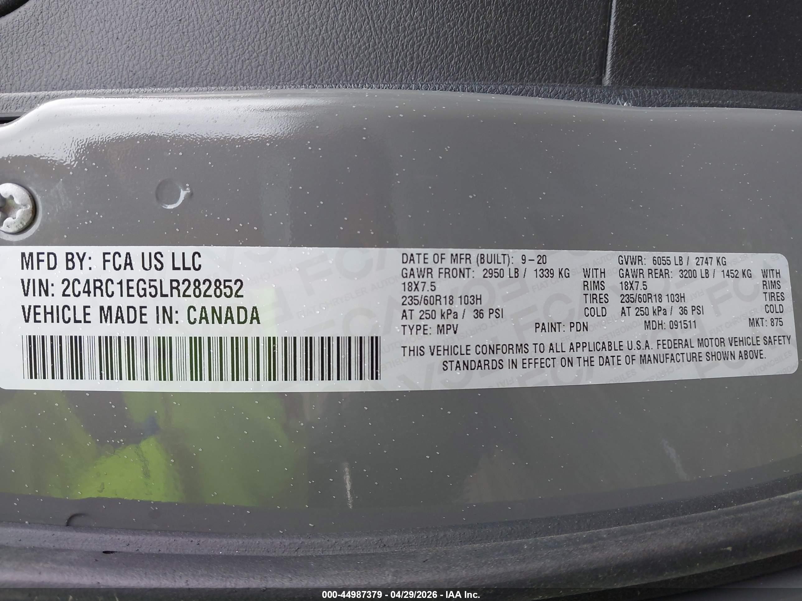 2020 Chrysler Pacifica Touring L Plus Gray vin: 2C4RC1EG5LR282852