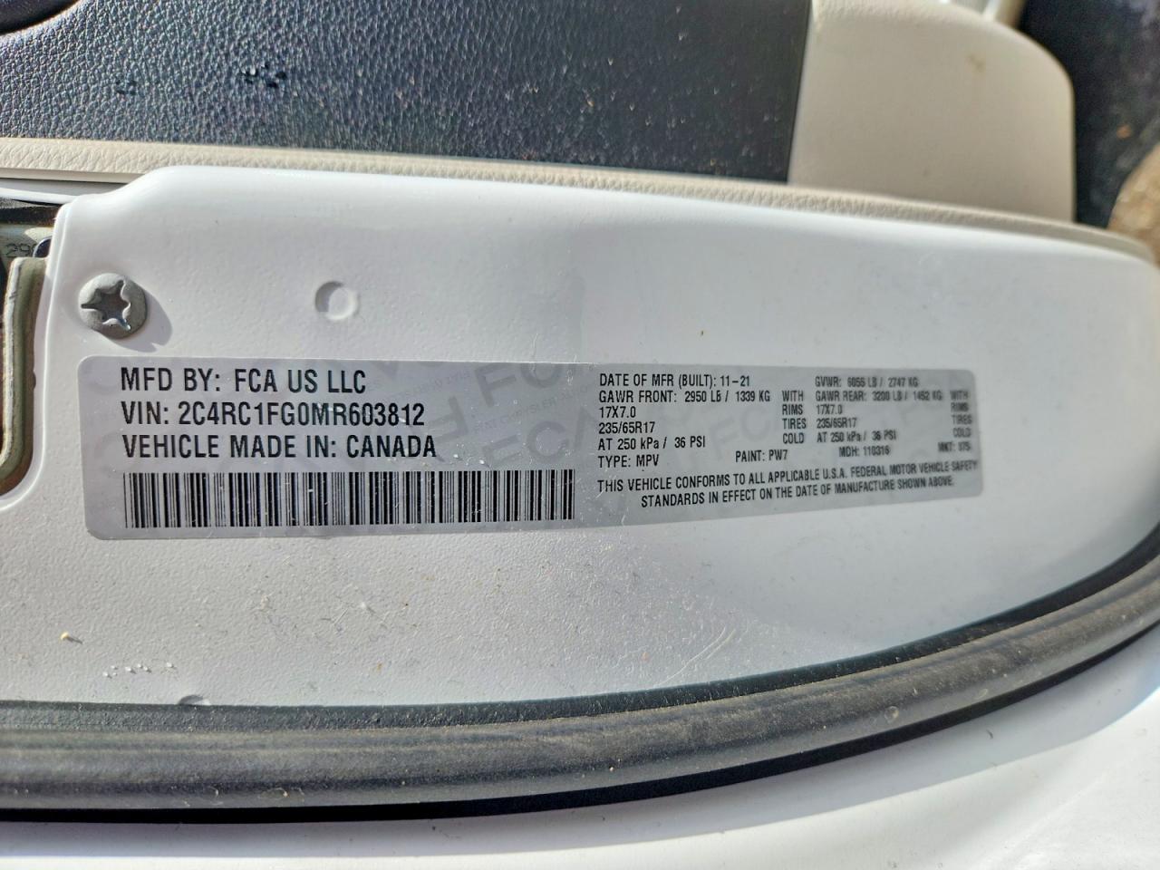 2021 Chrysler Pacifica Touring White vin: 2C4RC1FG0MR603812