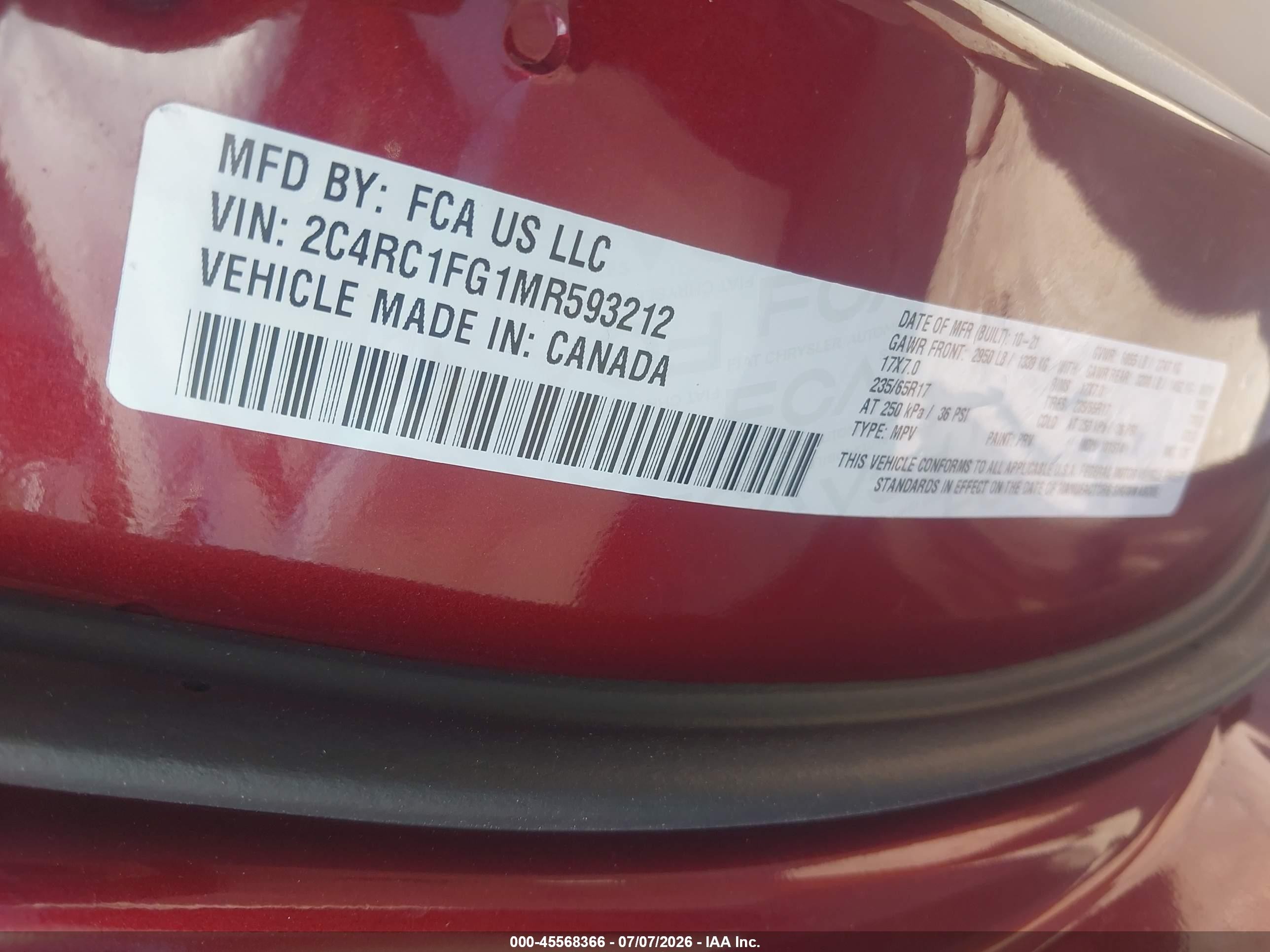 2021 Chrysler Pacifica Touring Бордовый vin: 2C4RC1FG1MR593212