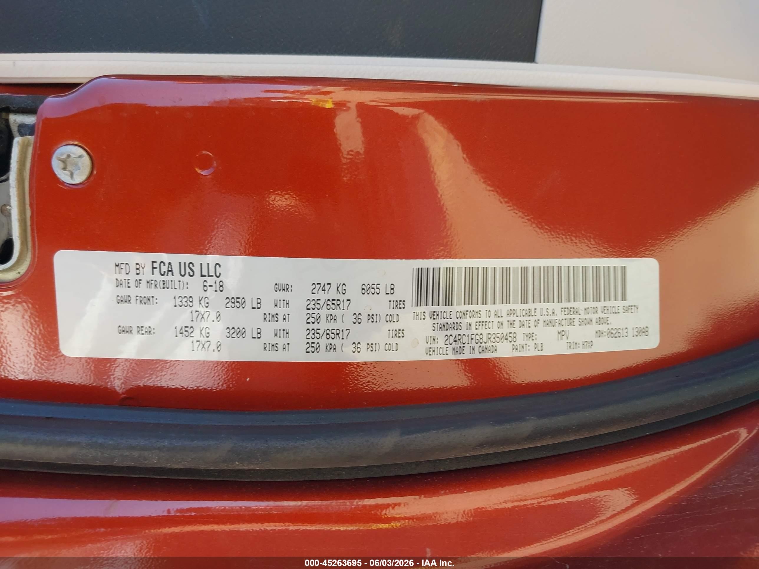 2018 Chrysler Pacifica Touring Plus Orange vin: 2C4RC1FG8JR350458
