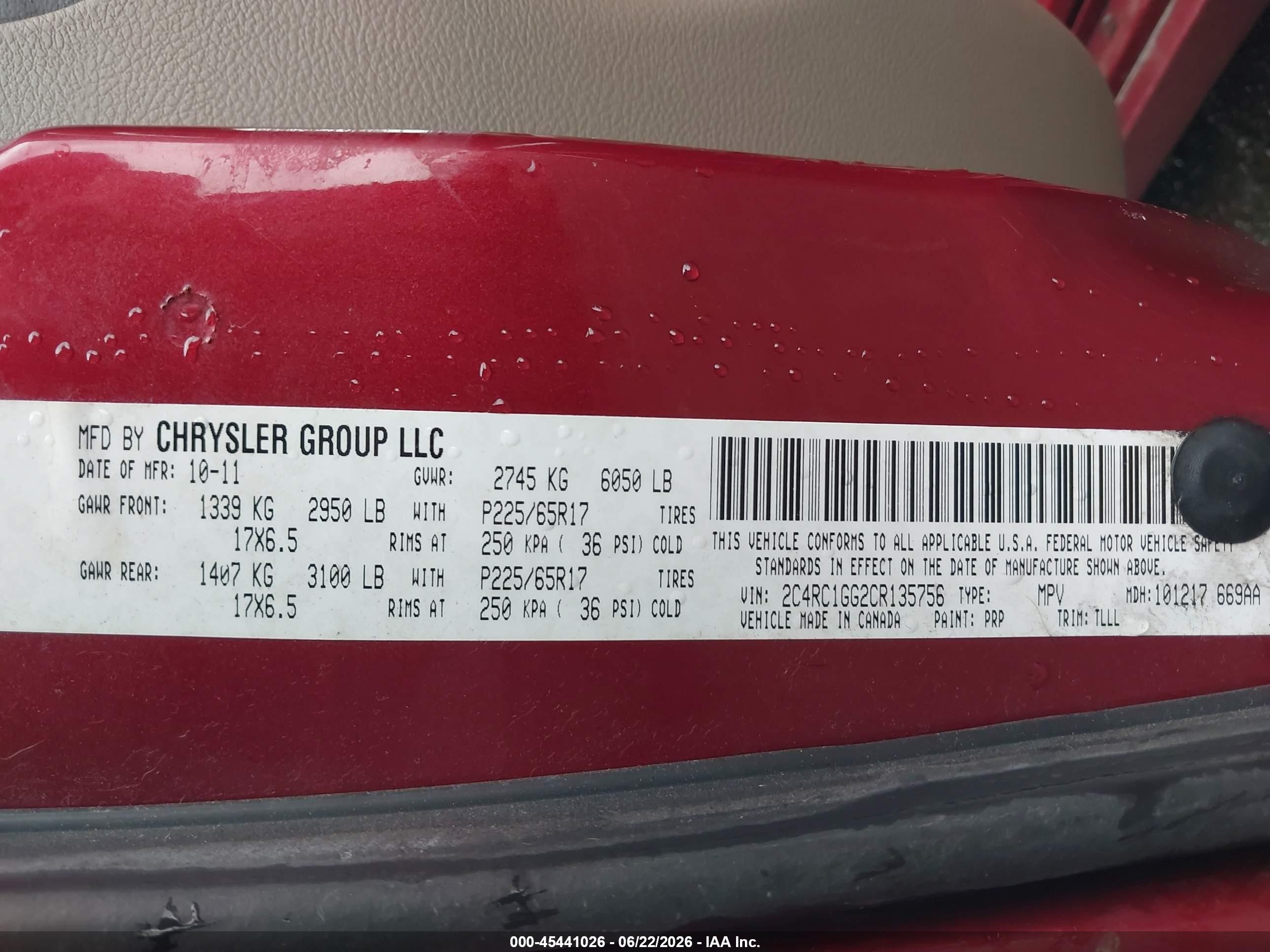 2012 Chrysler Town & Country Limited Красный vin: 2C4RC1GG2CR135756