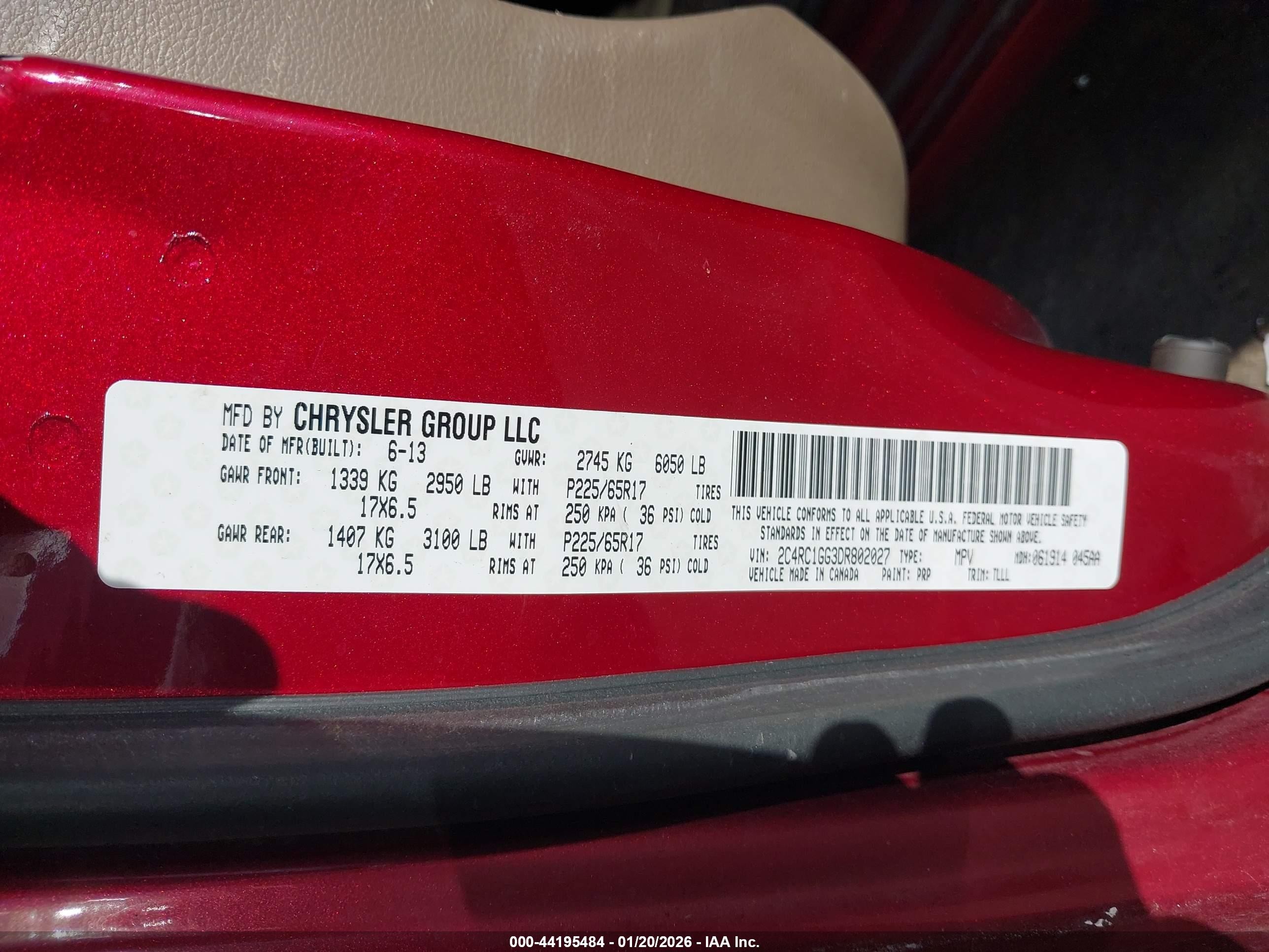 2013 Chrysler Town & Country Limited Red vin: 2C4RC1GG3DR802027