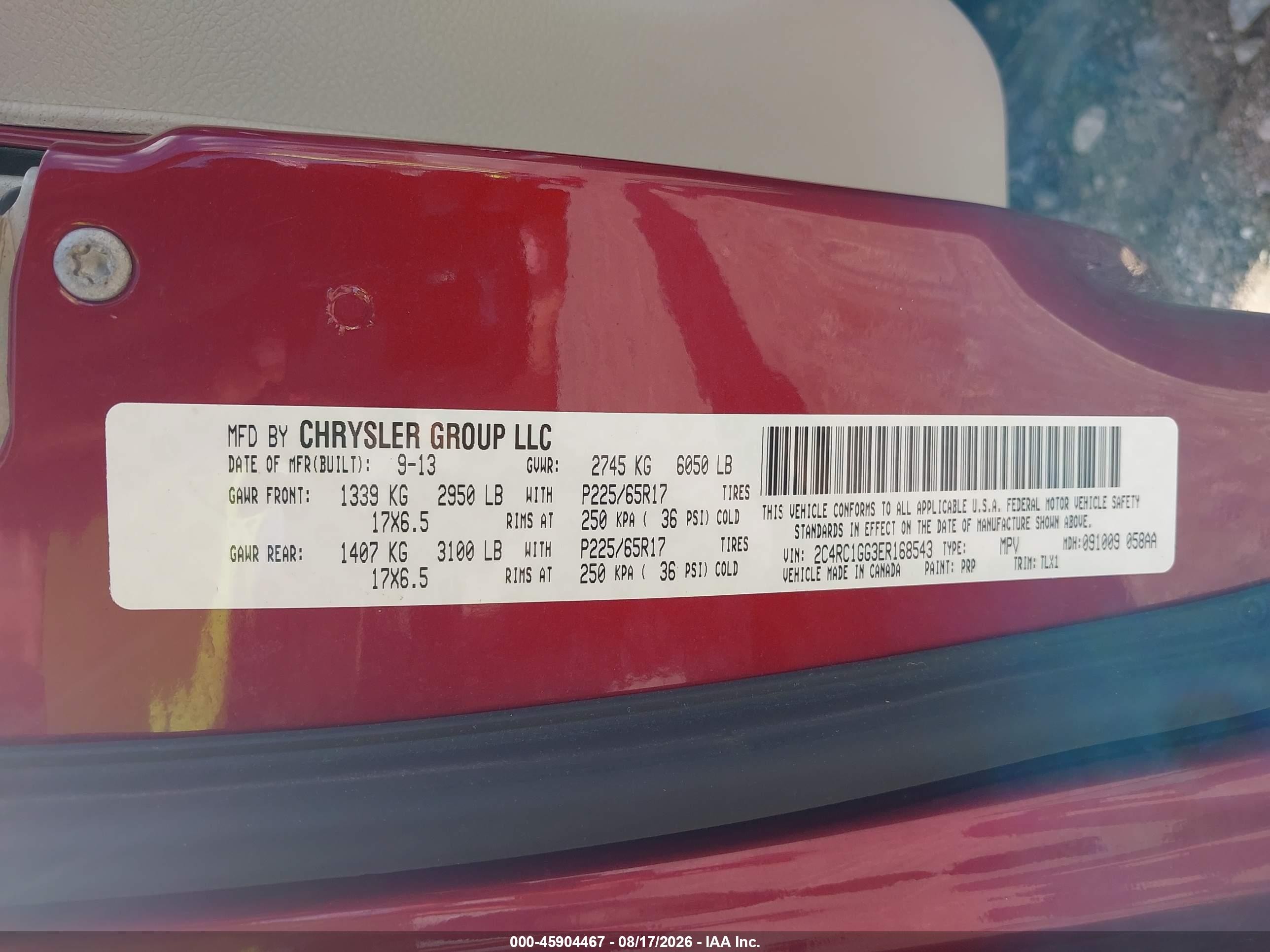2014 Chrysler Town & Country Limited Красный vin: 2C4RC1GG3ER168543