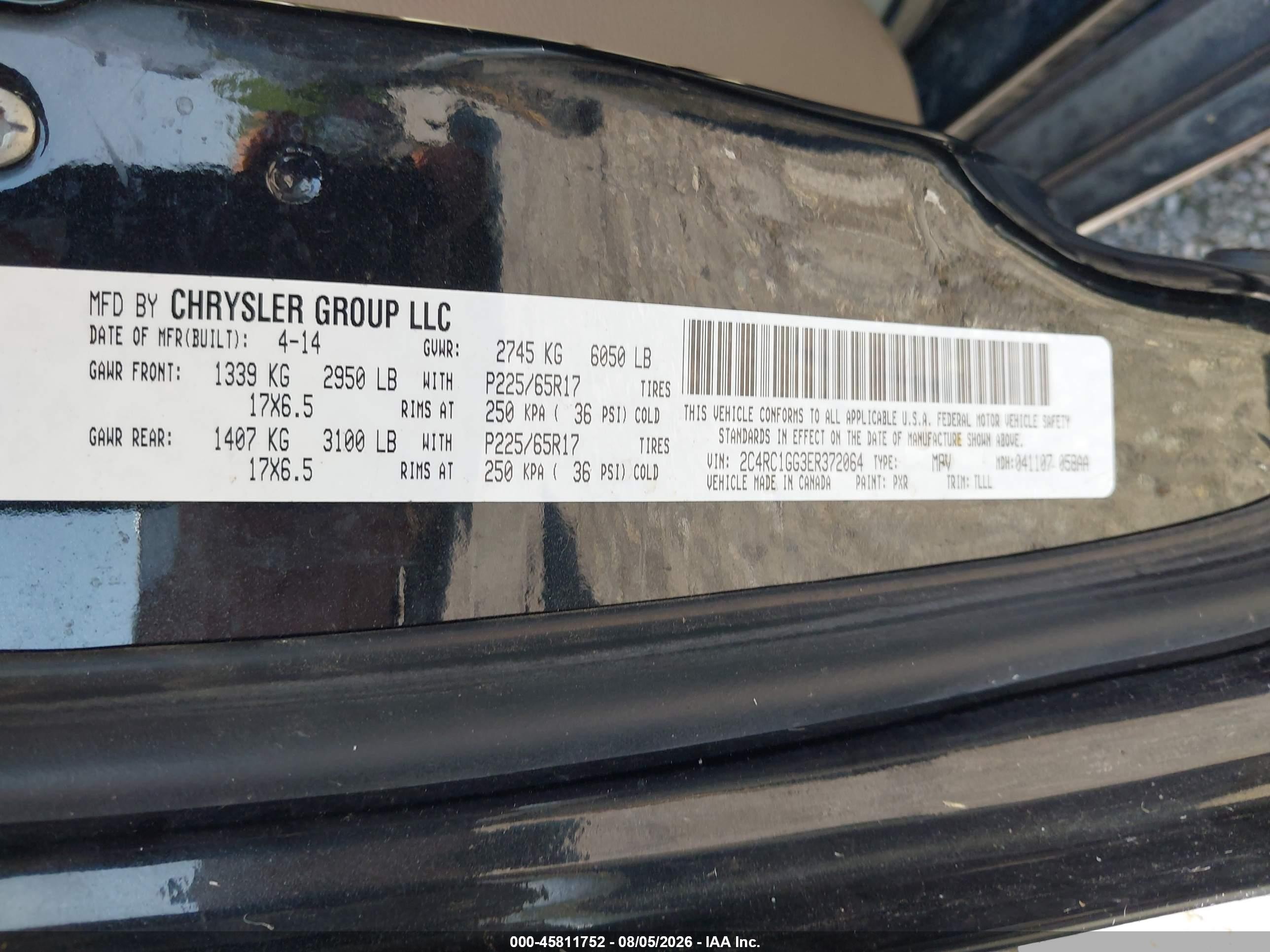 2014 Chrysler Town & Country Limited Black vin: 2C4RC1GG3ER372064