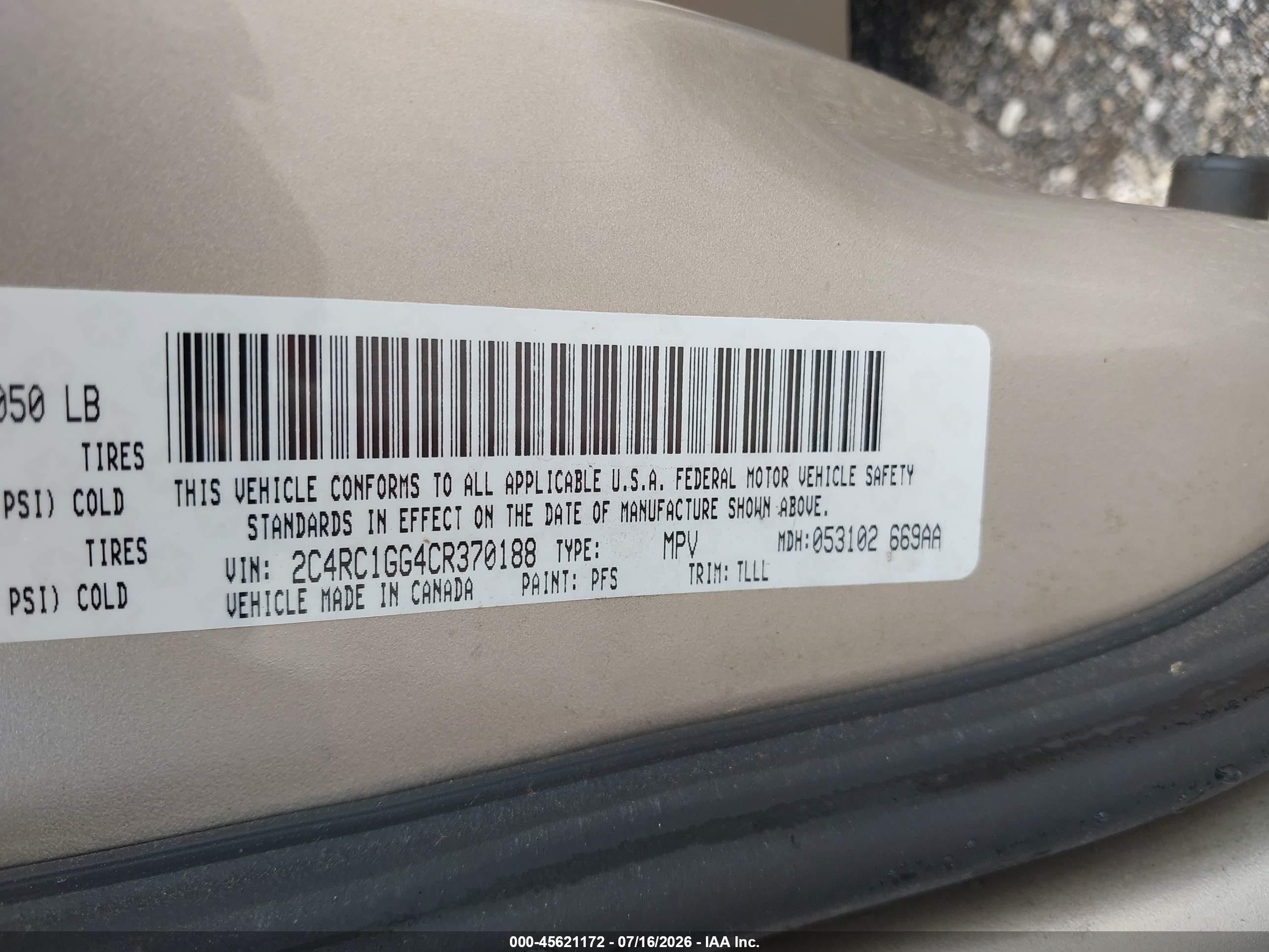 2012 Chrysler Town & Country Limited Beige vin: 2C4RC1GG4CR370188
