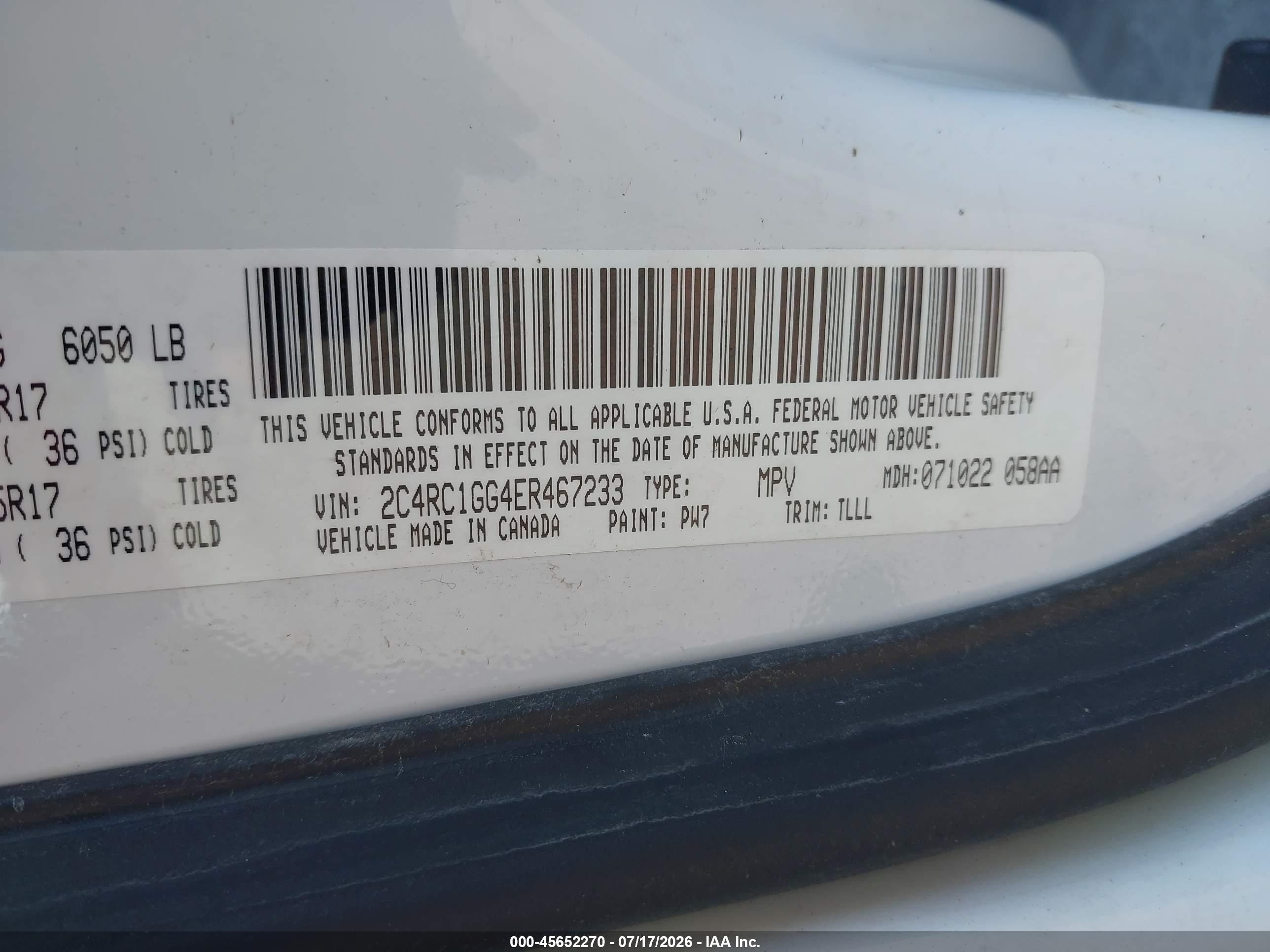 2014 Chrysler Town & Country Limited White vin: 2C4RC1GG4ER467233