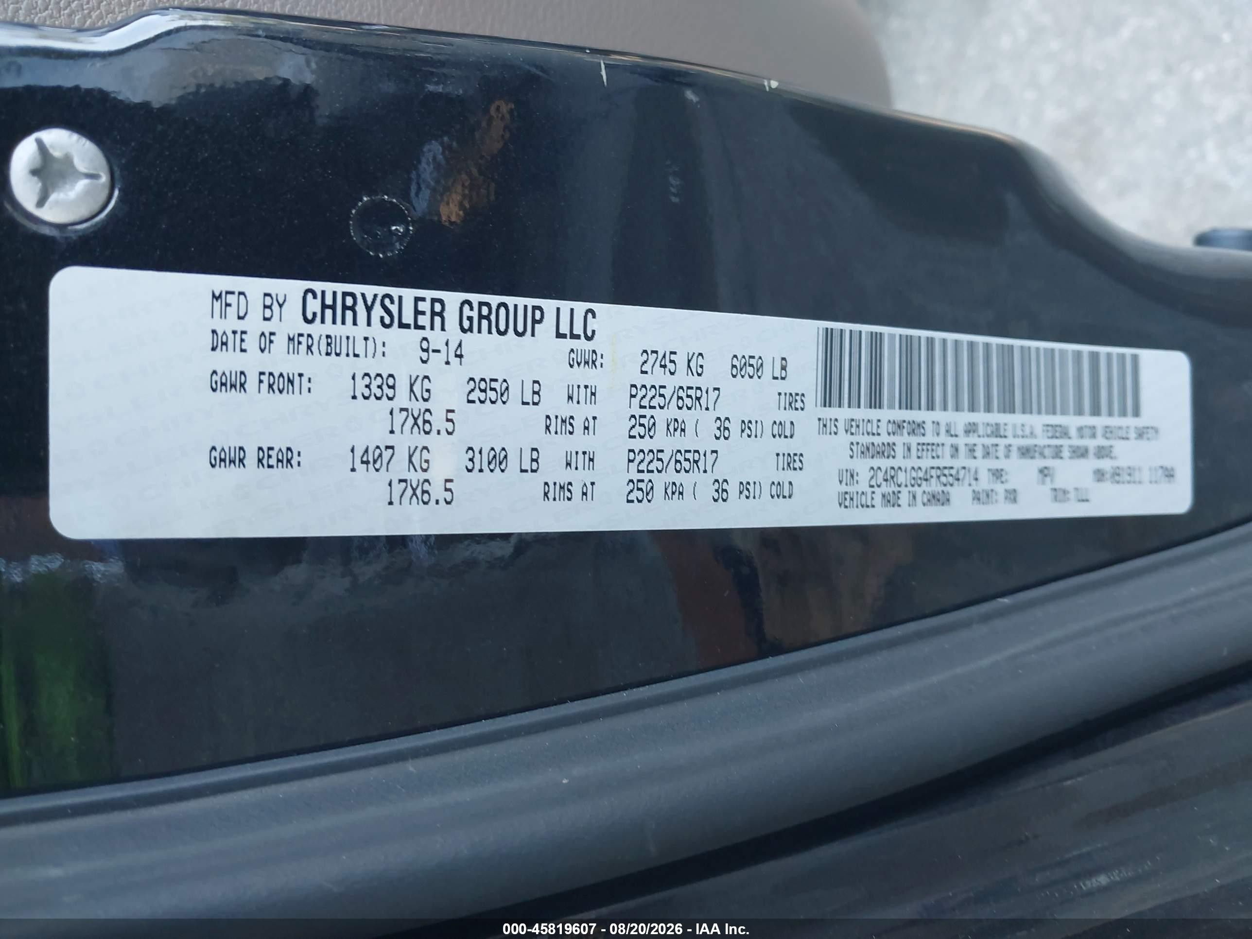 2015 Chrysler Town & Country Limited Platinum Black vin: 2C4RC1GG4FR554714