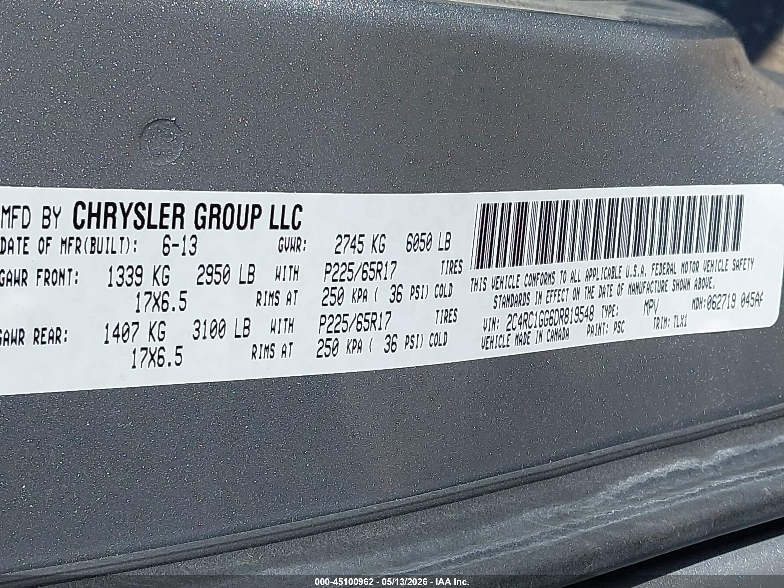 2013 Chrysler Town & Country Limited Silver vin: 2C4RC1GG6DR819548