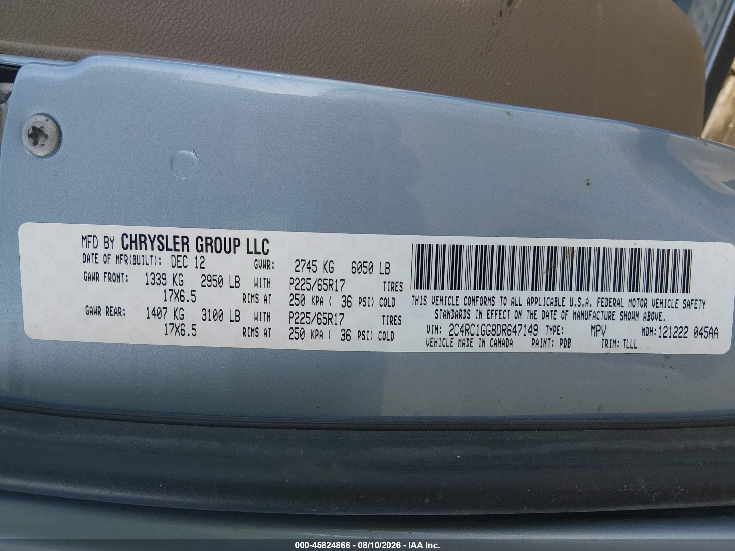 2013 Chrysler Town & Country Limited Light Blue vin: 2C4RC1GG8DR647149