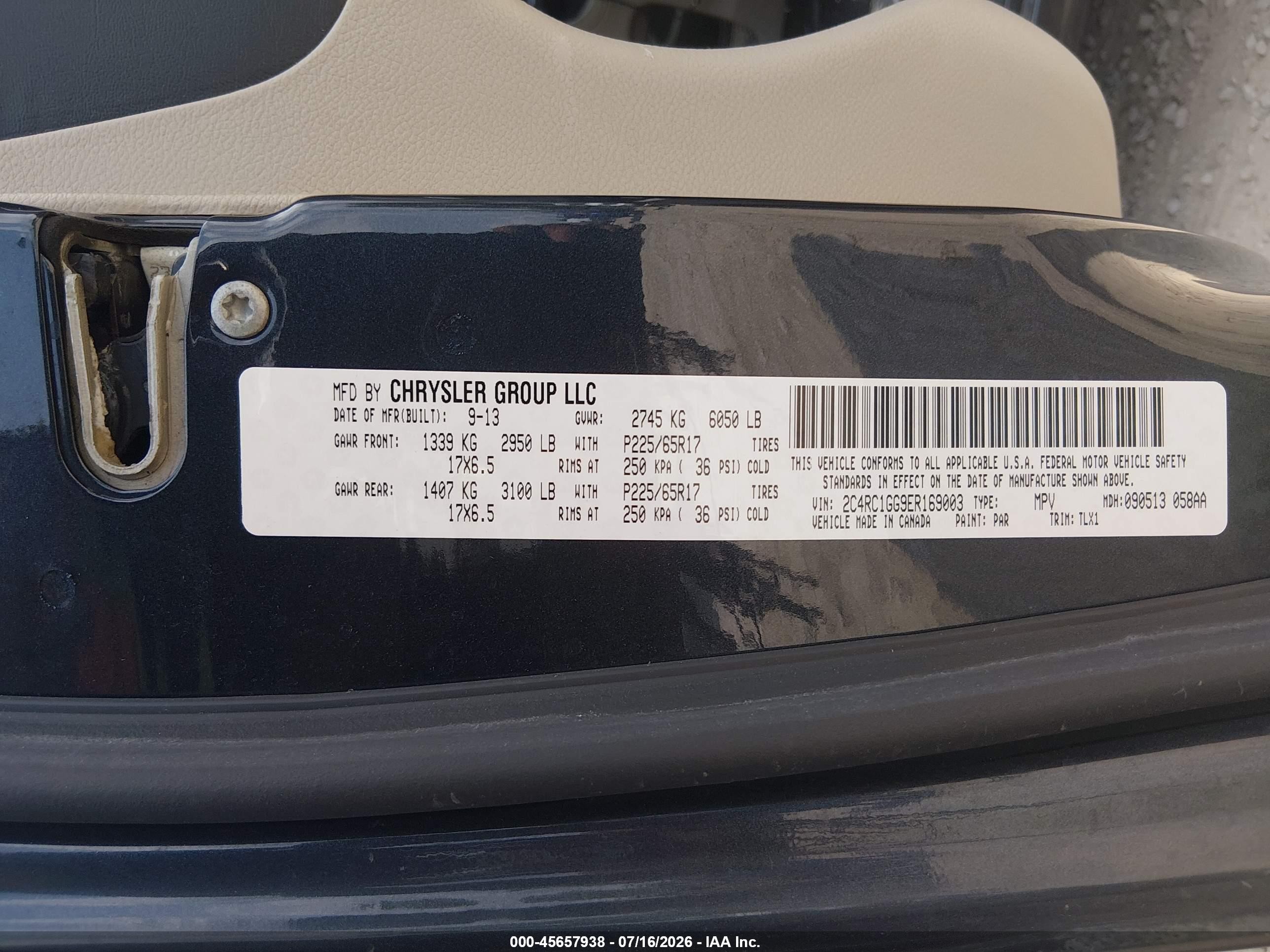 2014 Chrysler Town & Country Limited Black vin: 2C4RC1GG9ER169003