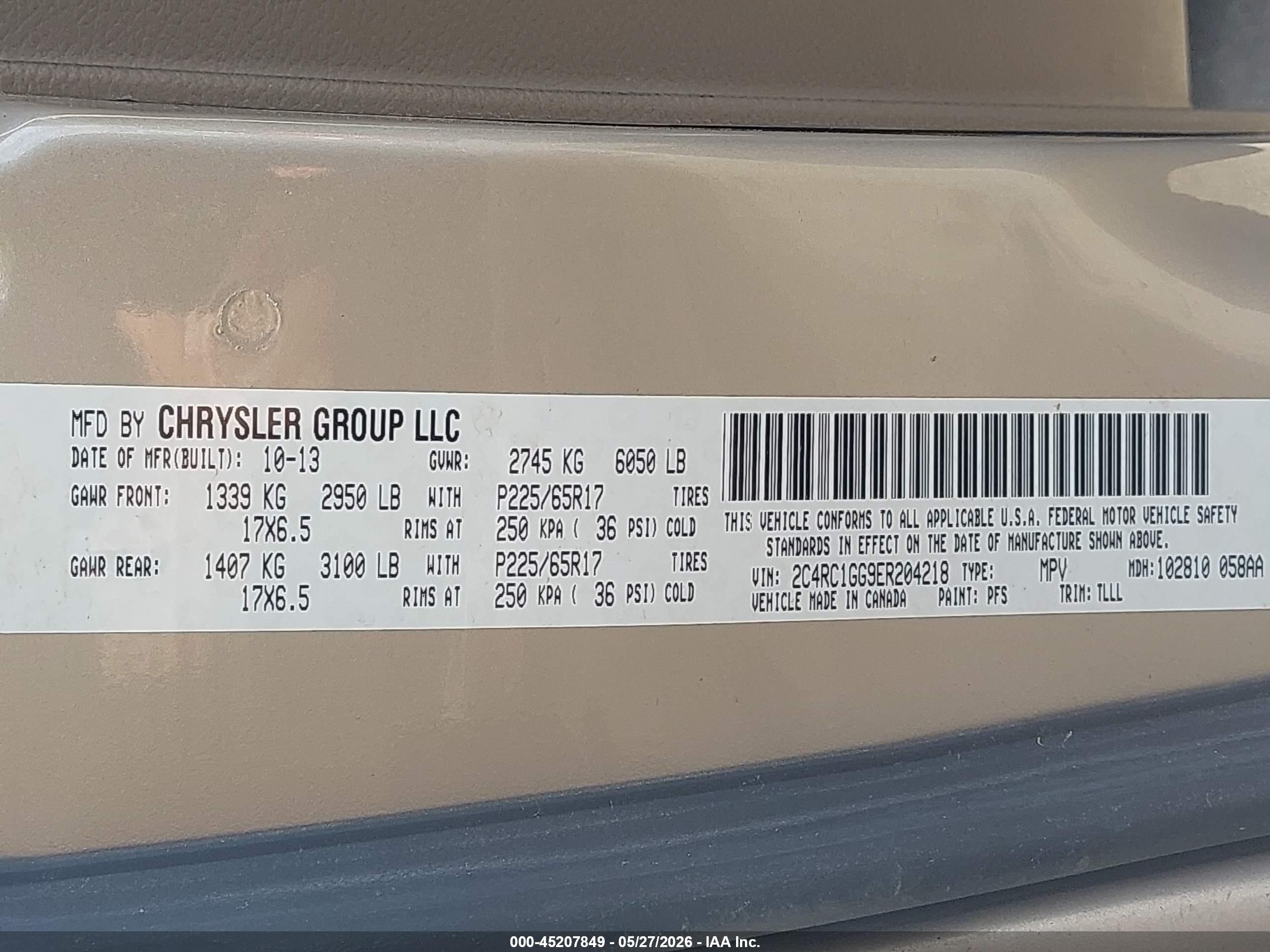 2014 Chrysler Town & Country Limited Beige vin: 2C4RC1GG9ER204218