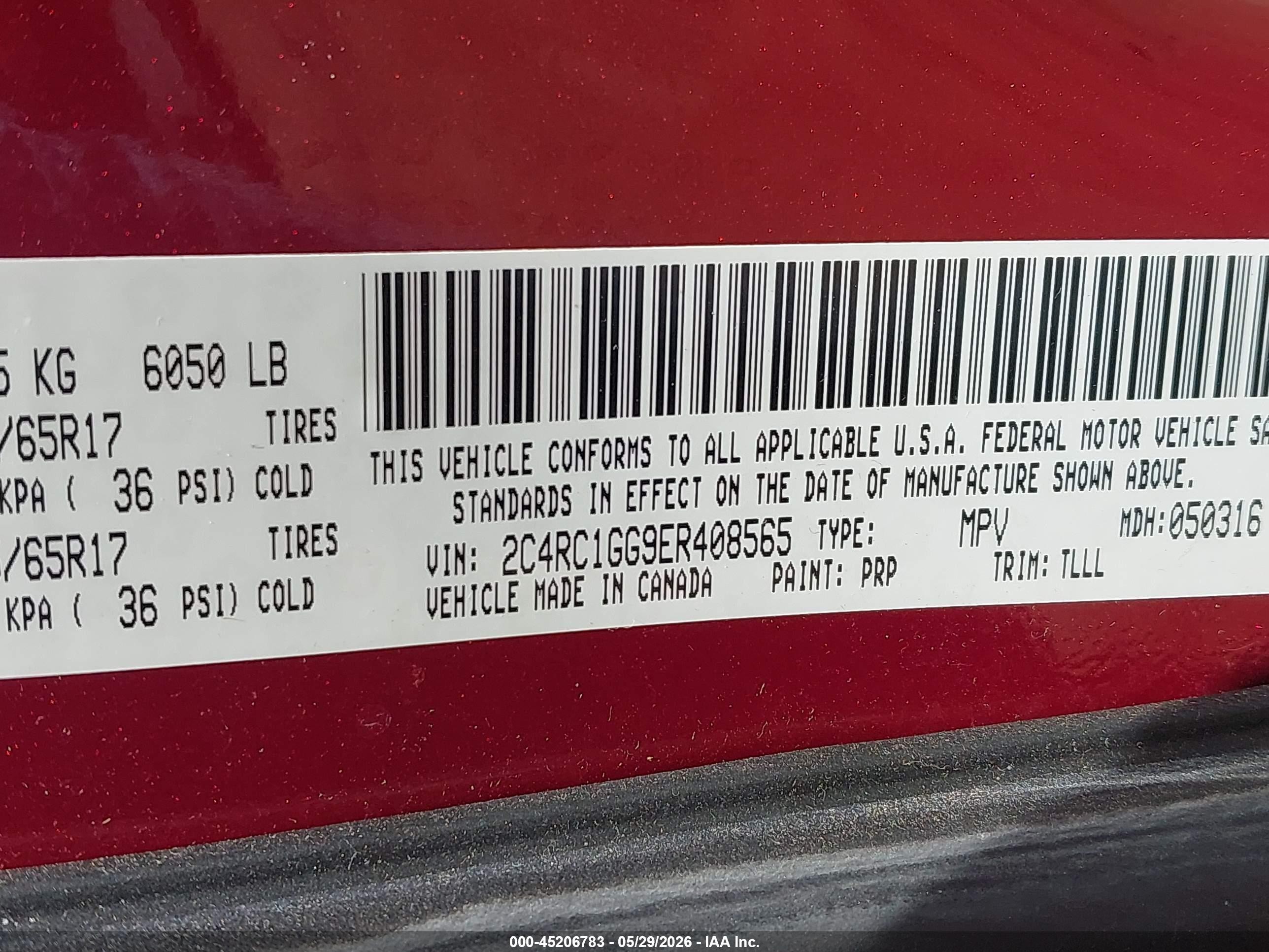 2014 Chrysler Town & Country Limited Red vin: 2C4RC1GG9ER408565