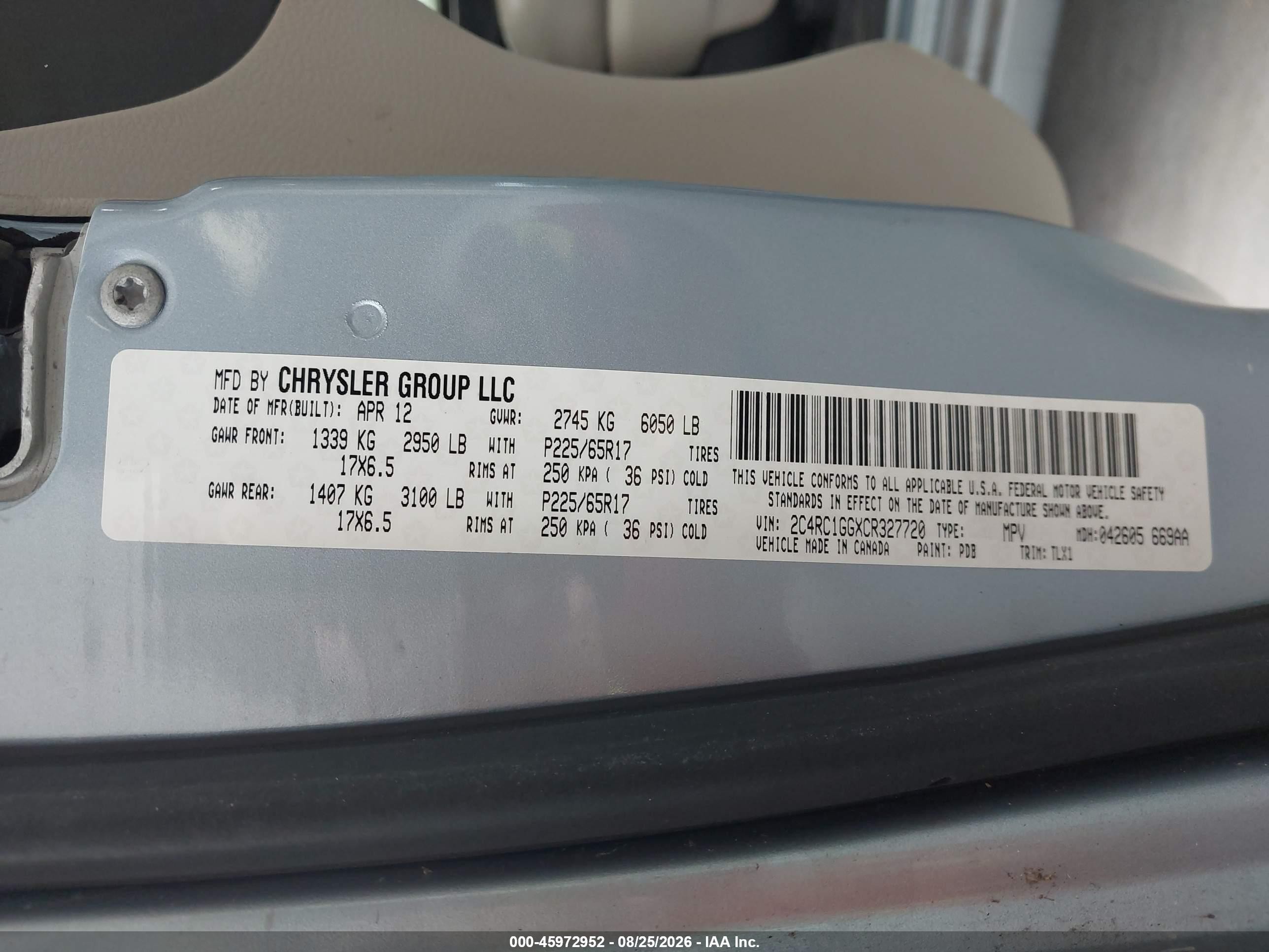 2012 Chrysler Town & Country Limited Blue vin: 2C4RC1GGXCR327720