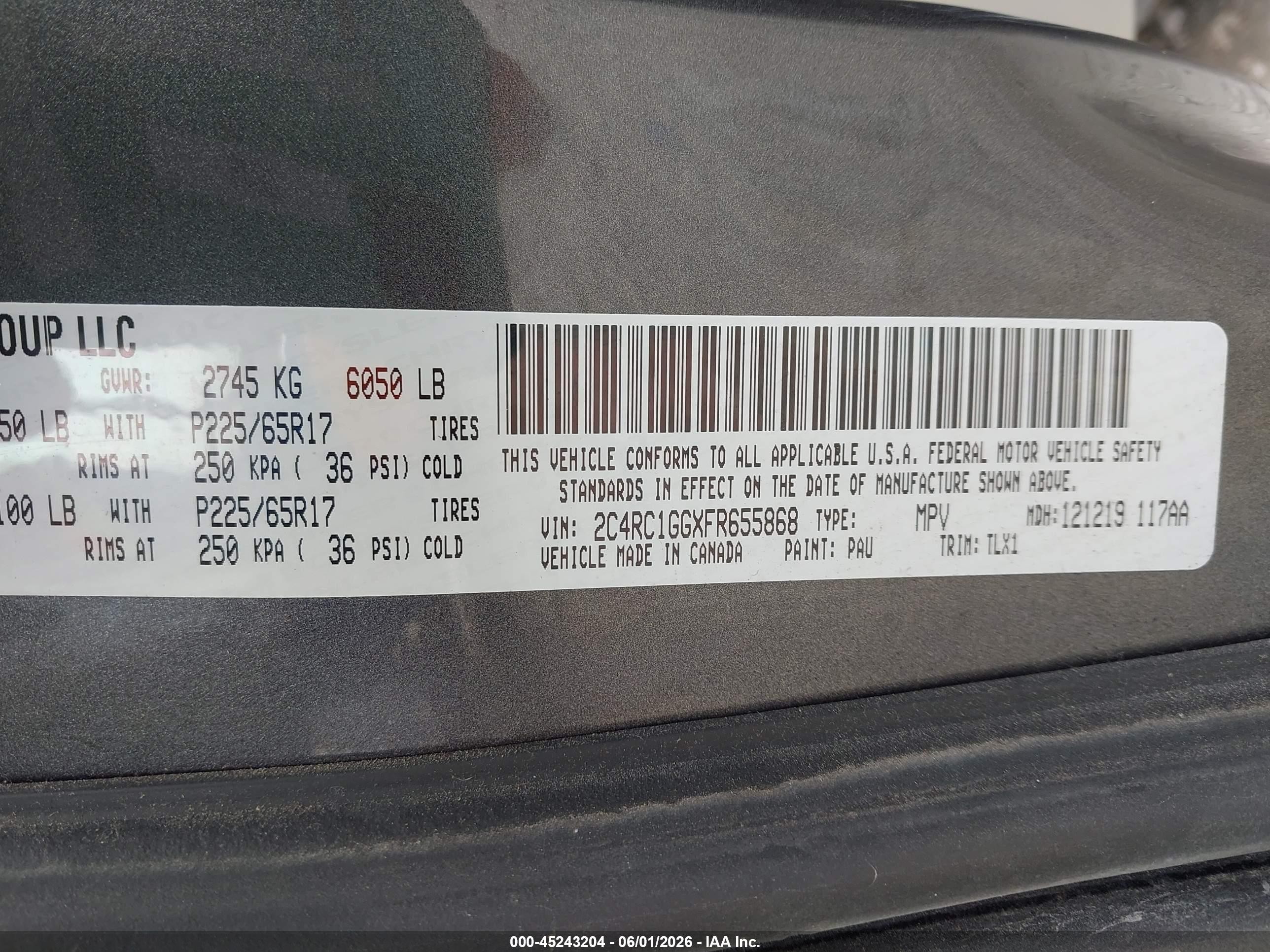 2015 Chrysler Town & Country Limited Platinum Gray vin: 2C4RC1GGXFR655868