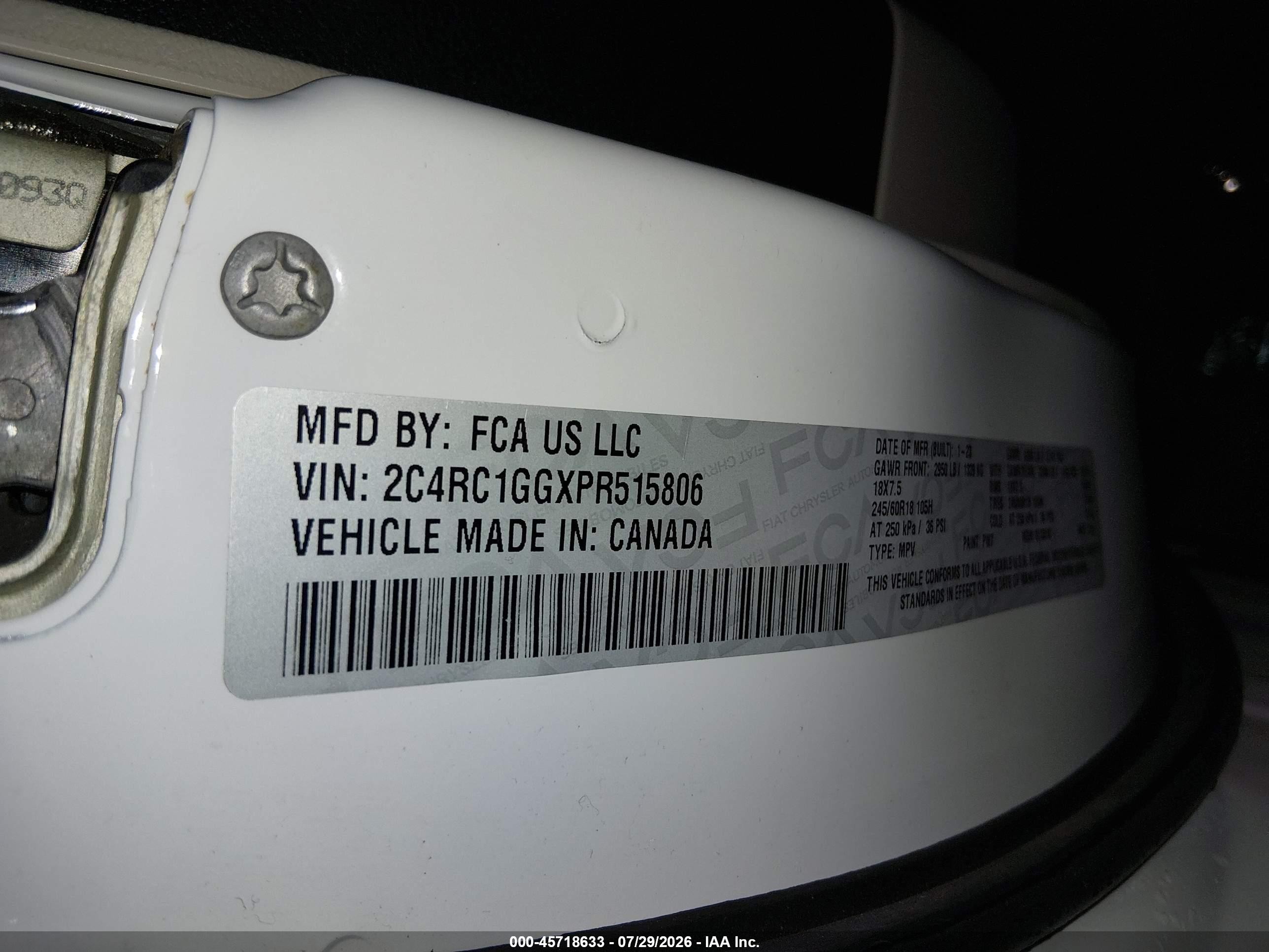 2023 Chrysler Pacifica Limited White vin: 2C4RC1GGXPR515806
