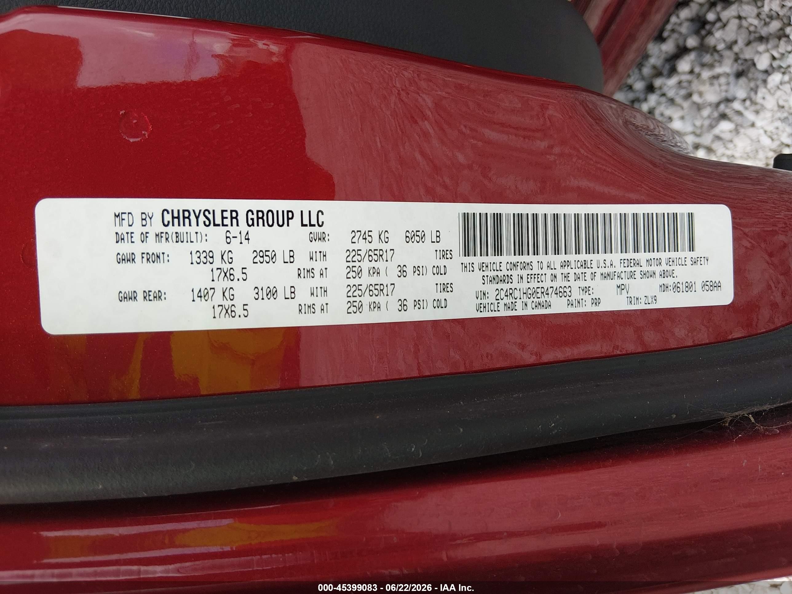2014 Chrysler Town & Country S Red vin: 2C4RC1HG0ER474663