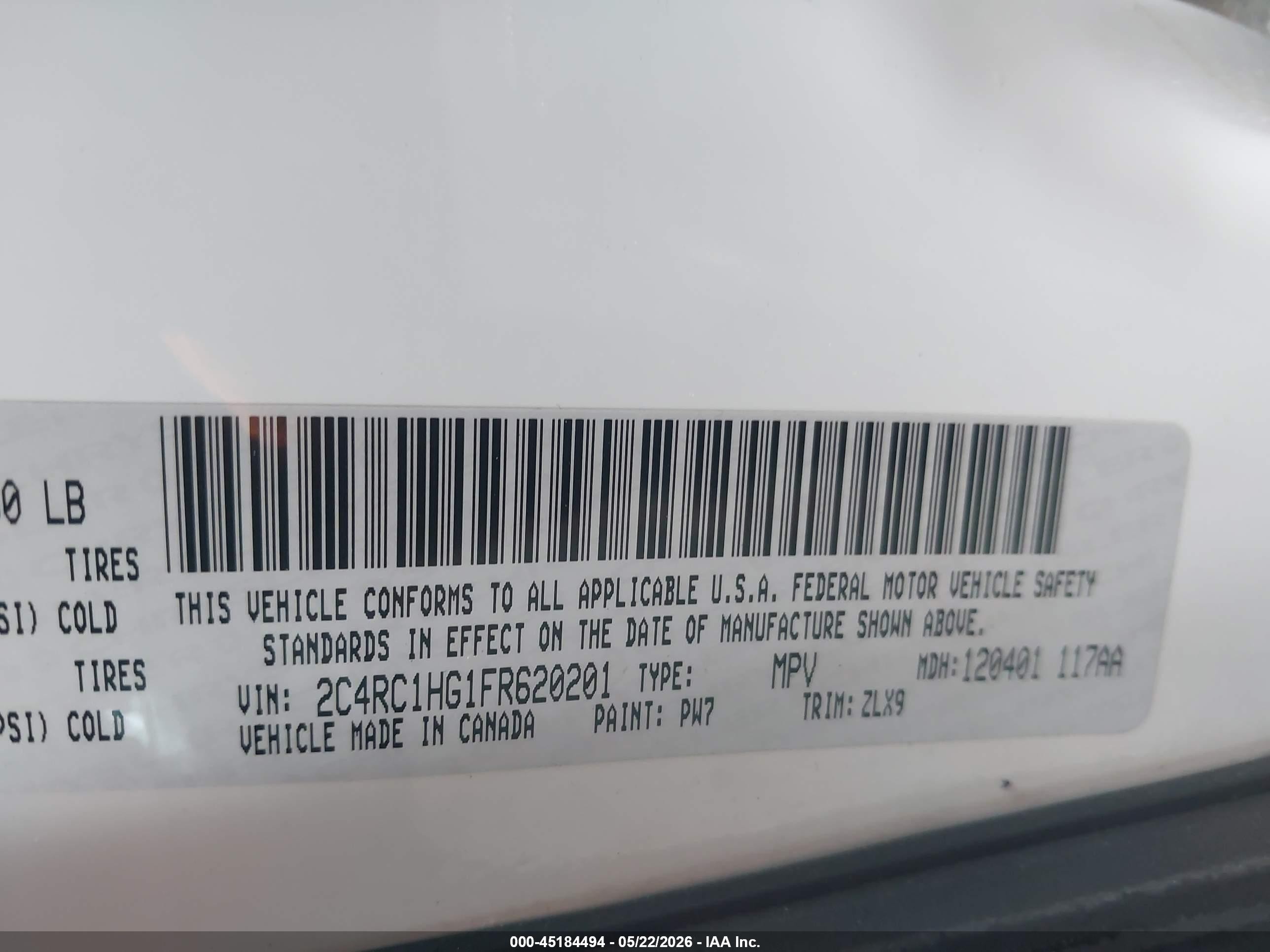 2015 Chrysler Town & Country S Белый vin: 2C4RC1HG1FR620201