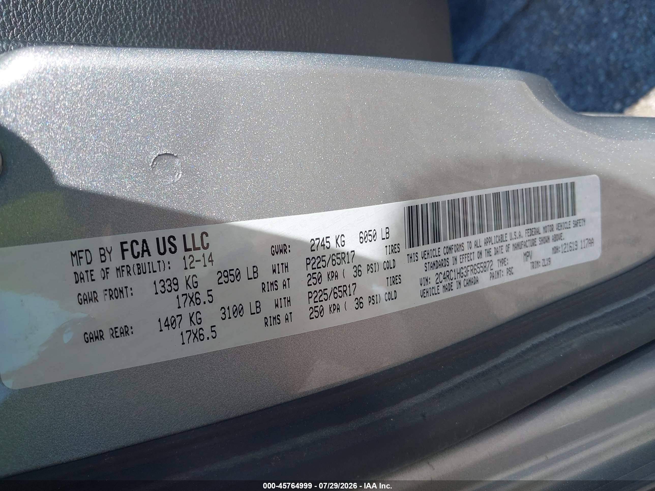 2015 Chrysler Town & Country S Серебряный vin: 2C4RC1HG3FR655872