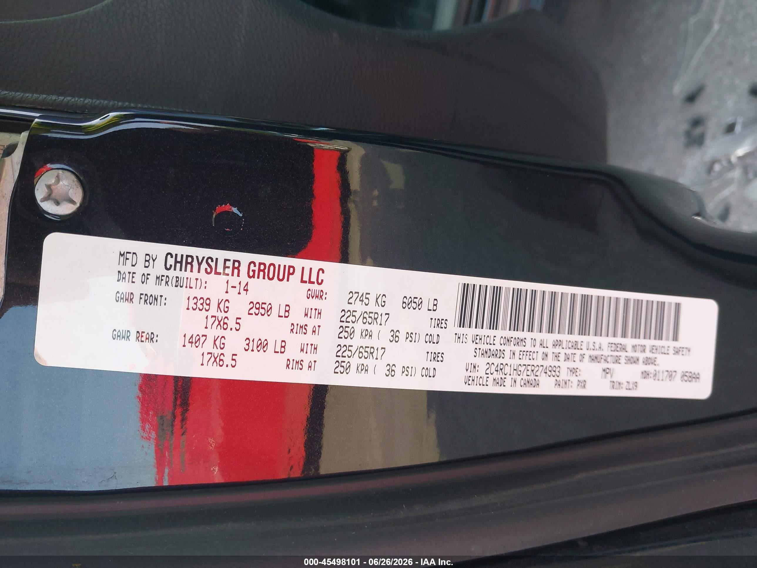 2014 Chrysler Town & Country S Black vin: 2C4RC1HG7ER274993