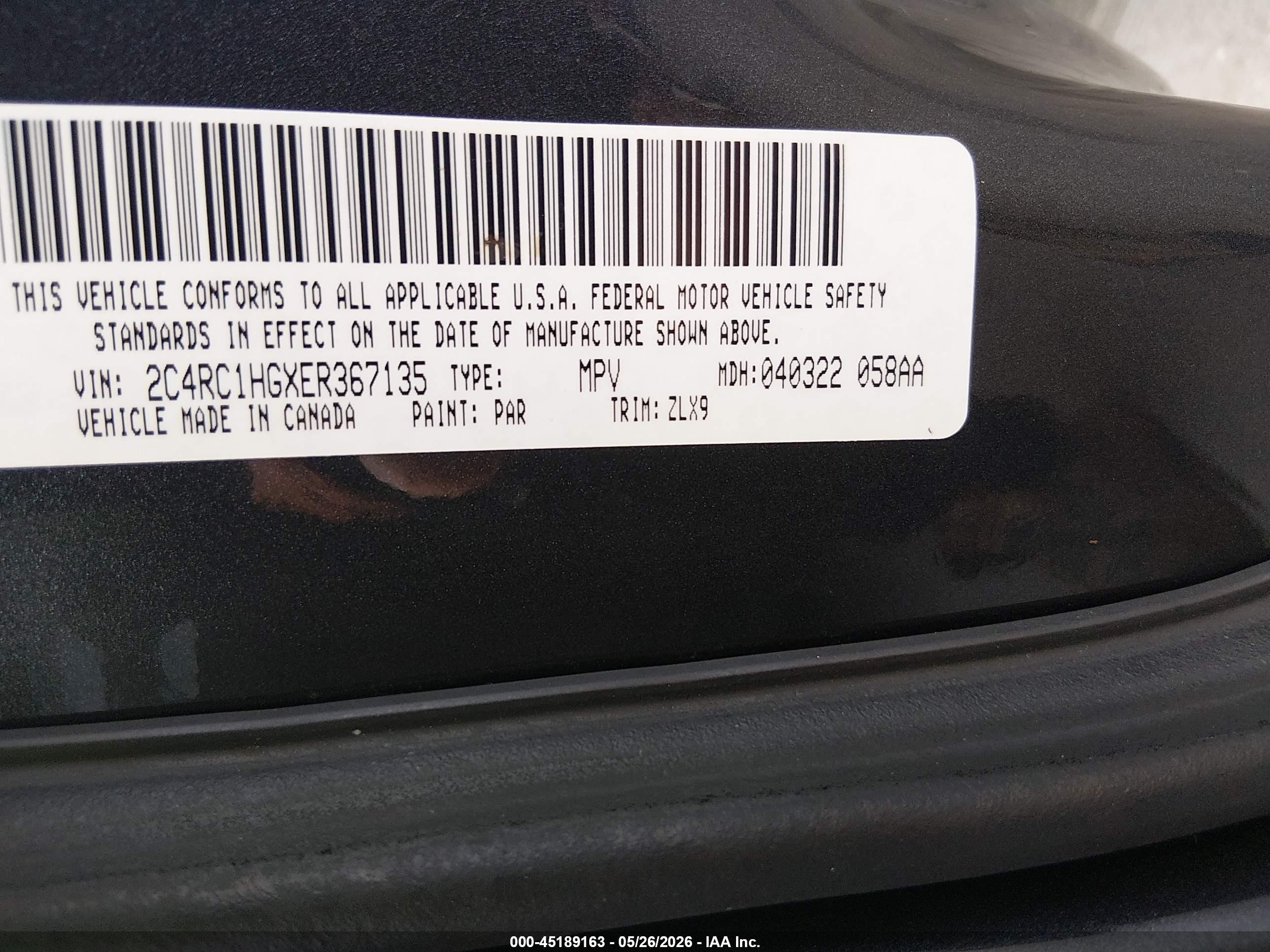 2014 Chrysler Town & Country S Black vin: 2C4RC1HGXER367135