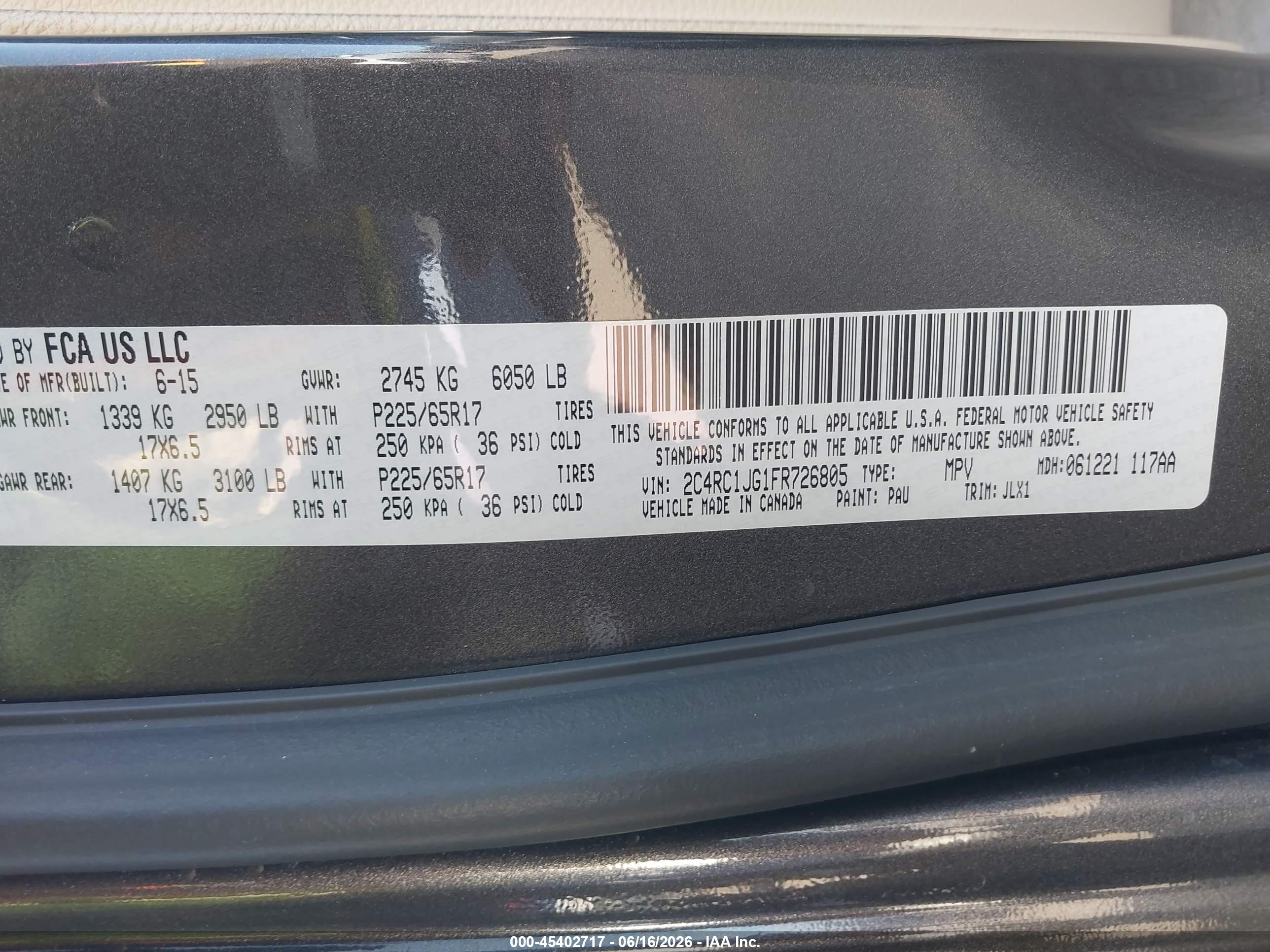 2015 Chrysler Town & Country Limited Серый vin: 2C4RC1JG1FR726805