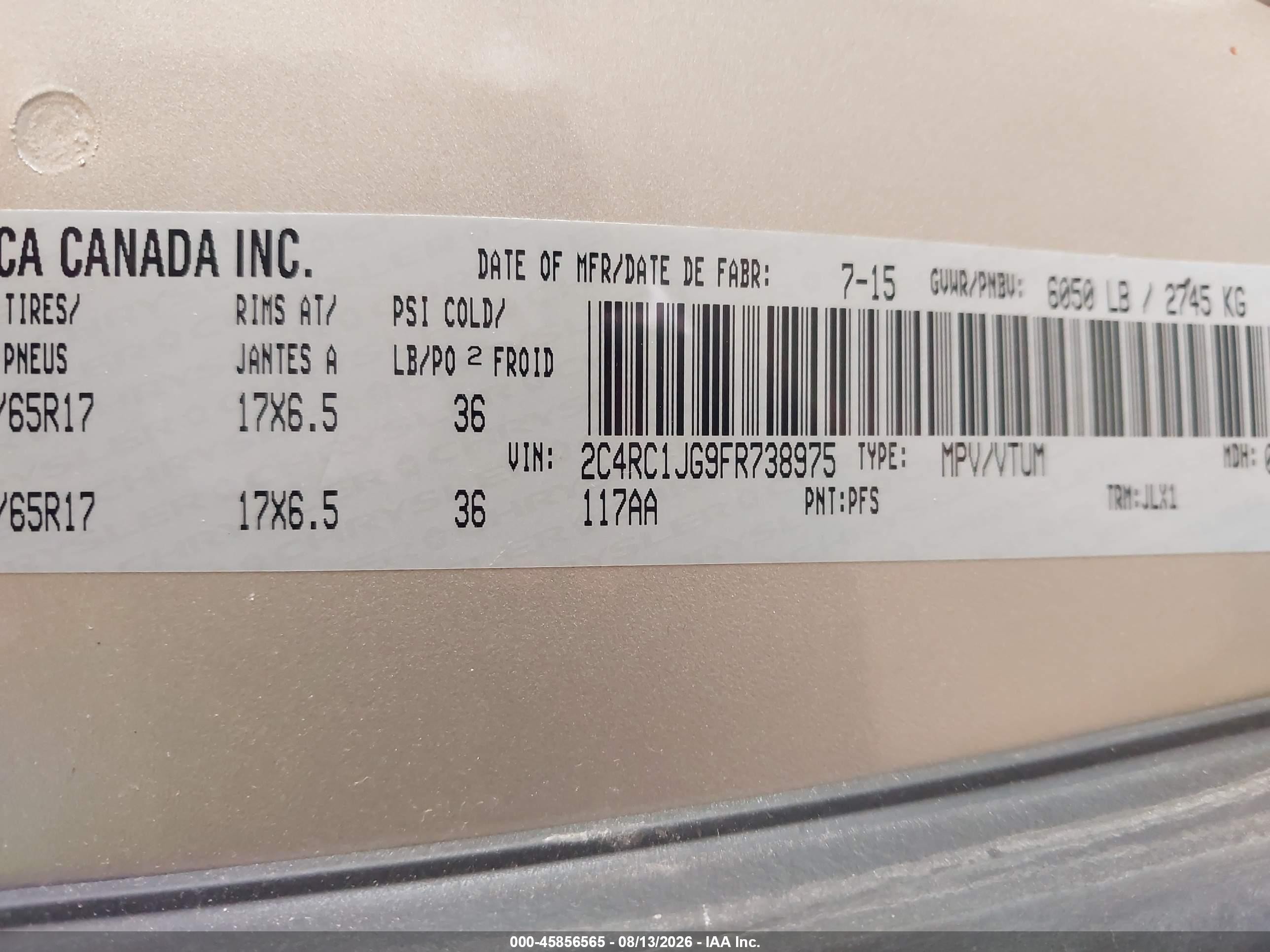 2015 Chrysler Town & Country Premium Gold vin: 2C4RC1JG9FR738975