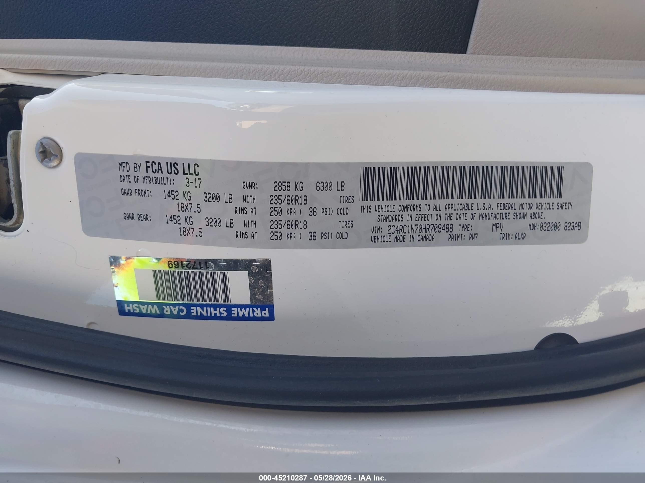 2017 Chrysler Pacifica Hybrid Platinum White vin: 2C4RC1N70HR709488