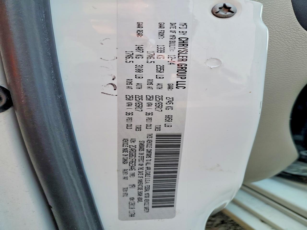2015 Dodge Grand Caravan Se White vin: 2C4RDGBG1FR623446