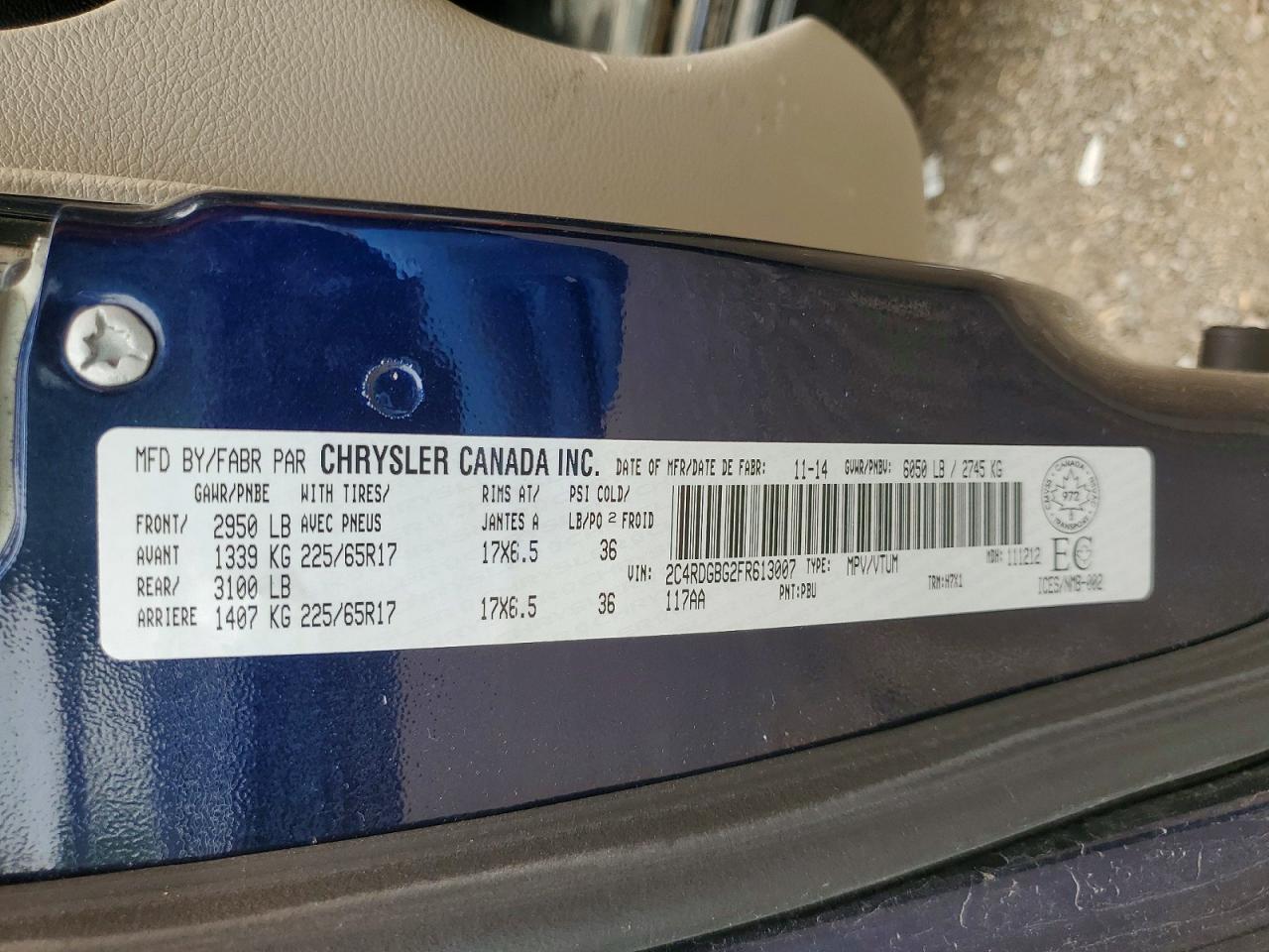2015 Dodge Cara Grand Blue vin: 2C4RDGBG2FR613007