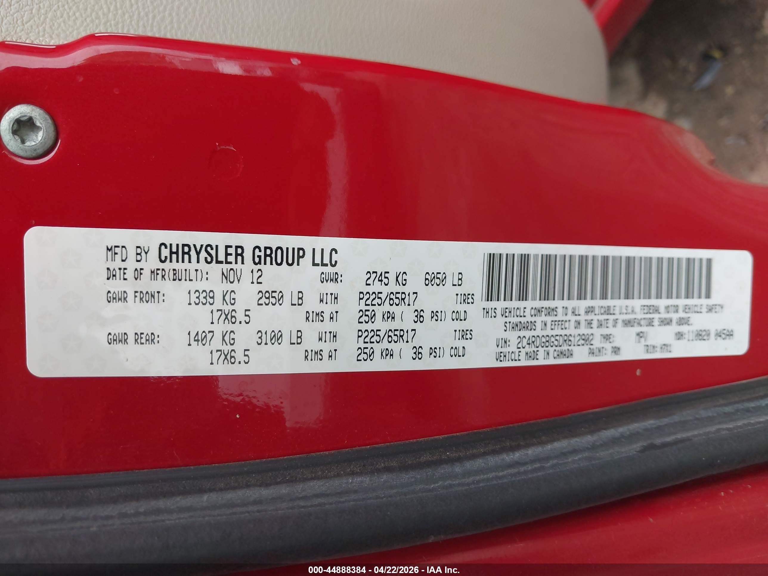 2013 Dodge Grand Caravan Se Red vin: 2C4RDGBG5DR612902